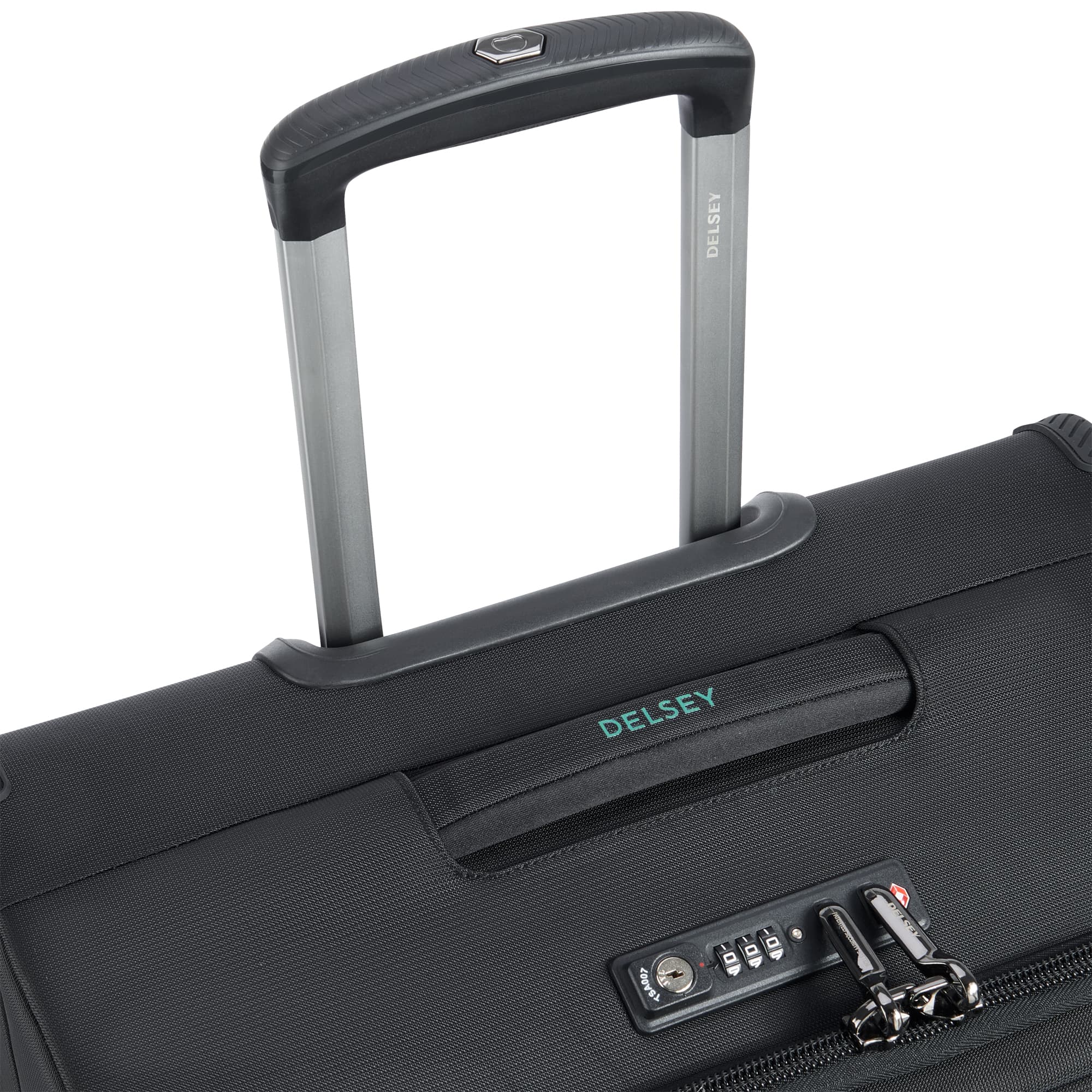 Delsey Helium DLX Medium Expandable Spinner in Black — detail view # color_Black