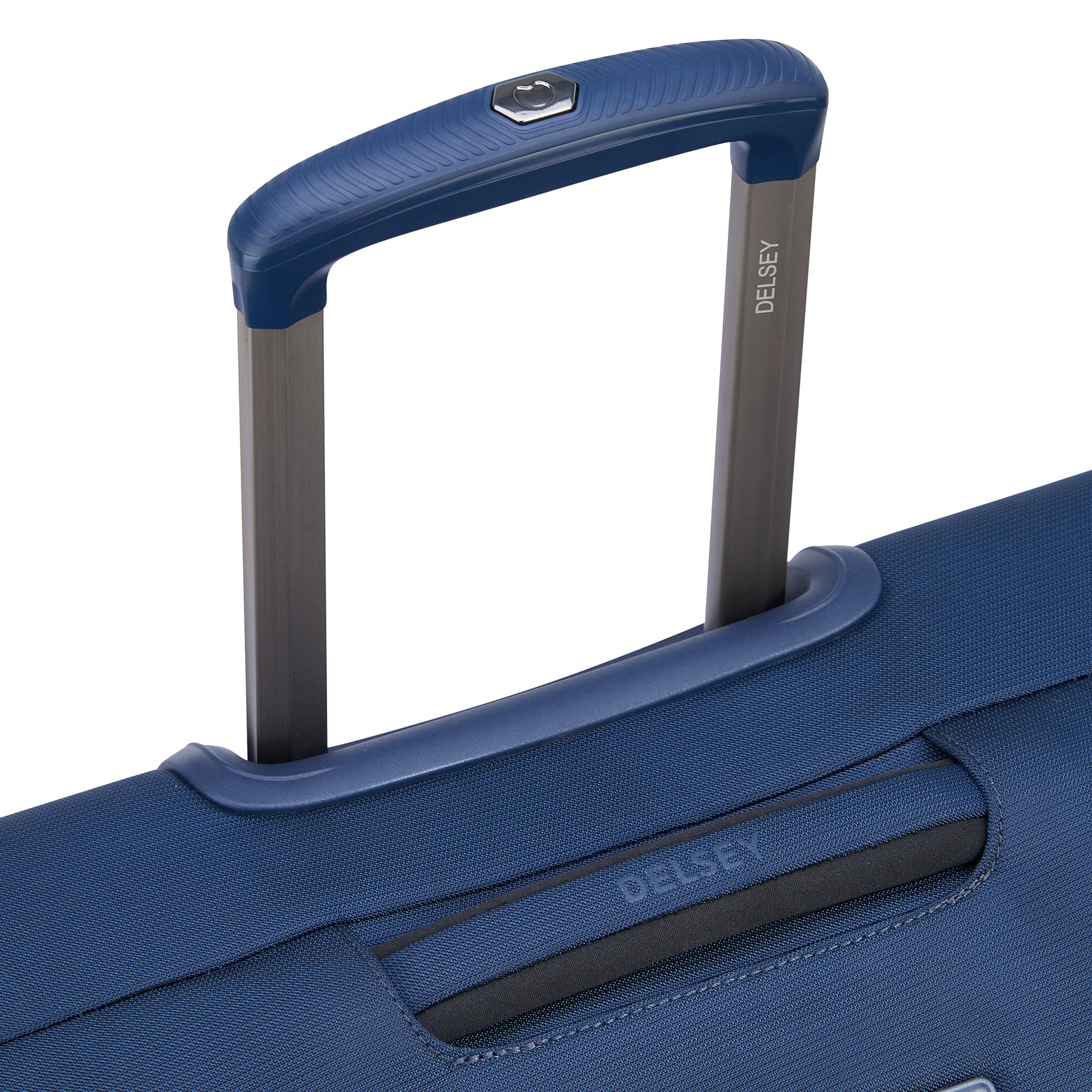 Delsey Helium DLX Medium Expandable Spinner in Navy — detail view # color_Navy