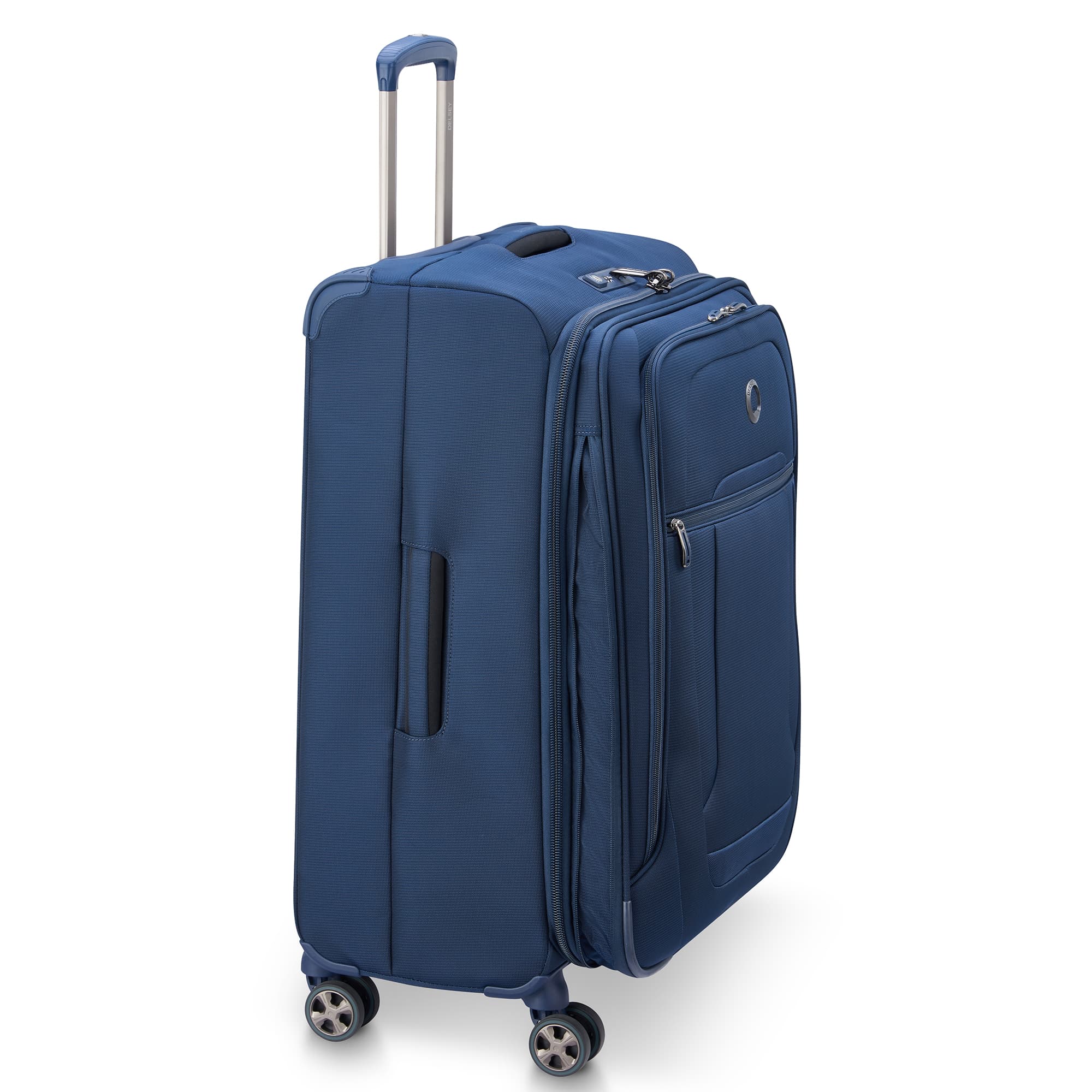 Delsey Helium DLX Medium Expandable Spinner in Navy — angle view 3 # color_Navy