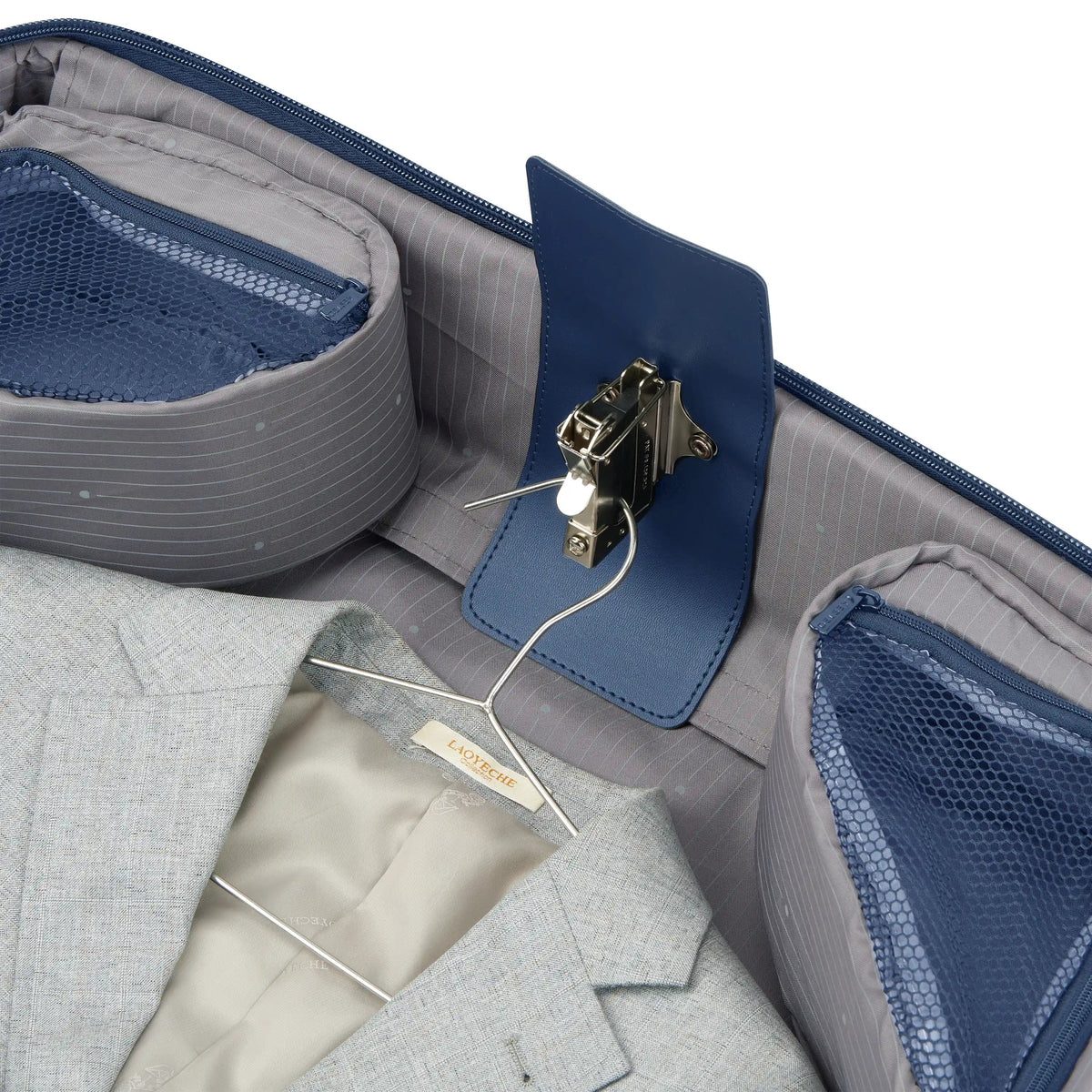 Delsey Helium DLX Large Rolling Garment Bag in Navy — detail view # color_Navy