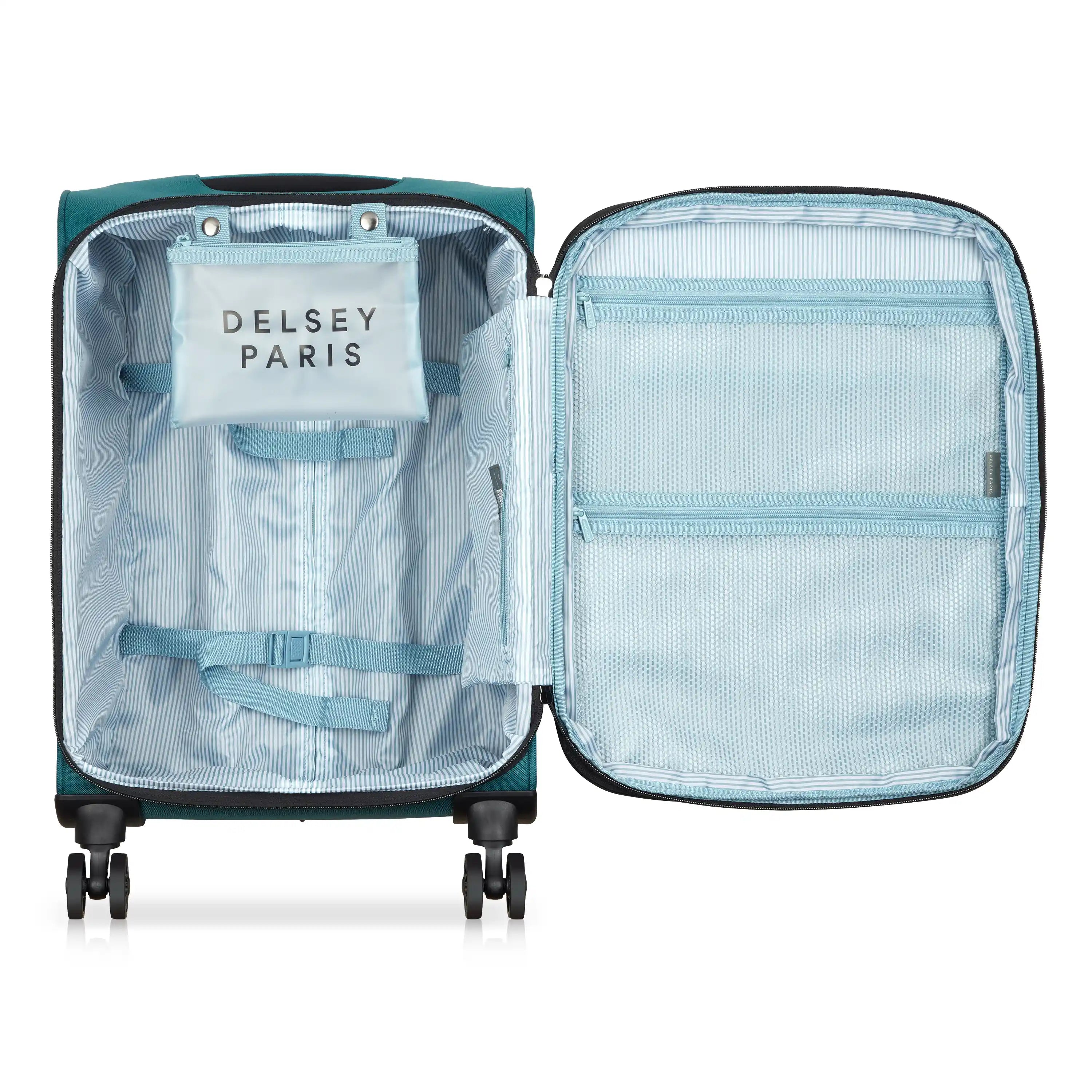 Delsey Sky Max 3.0 Carry-On Plus Expandable Softside Luggage in Teal Blue — interior view # color_Teal Blue