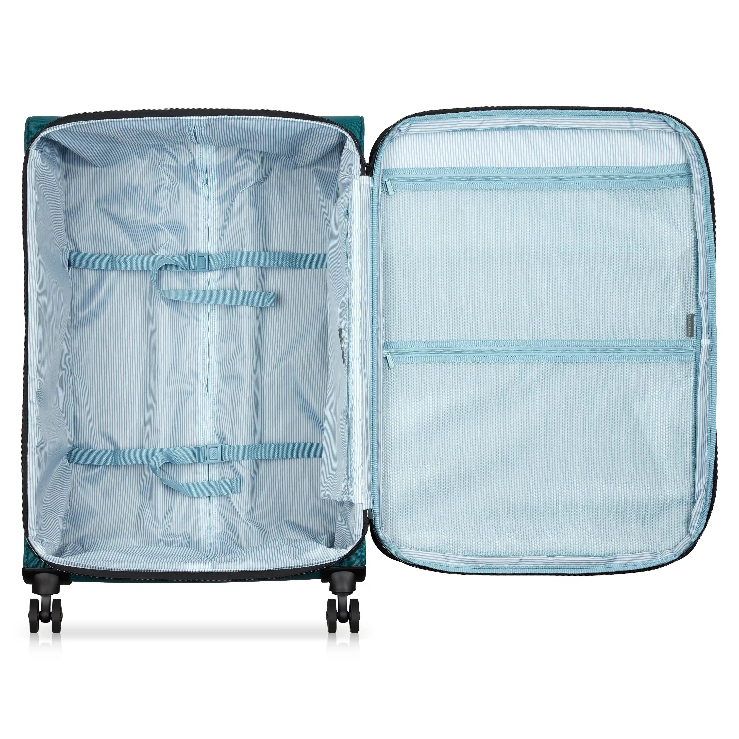 Delsey Sky Max 3.0 Large Check-In Expandable Spinner in Teal Blue — interior view # color_Teal Blue