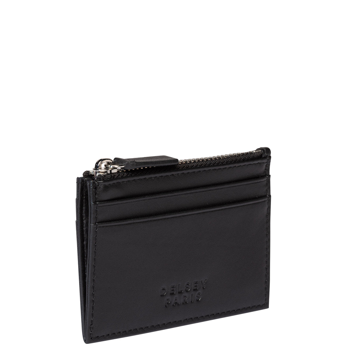 Delsey The Leather Collection Card Holder in Black — angle view 2 # color_Black