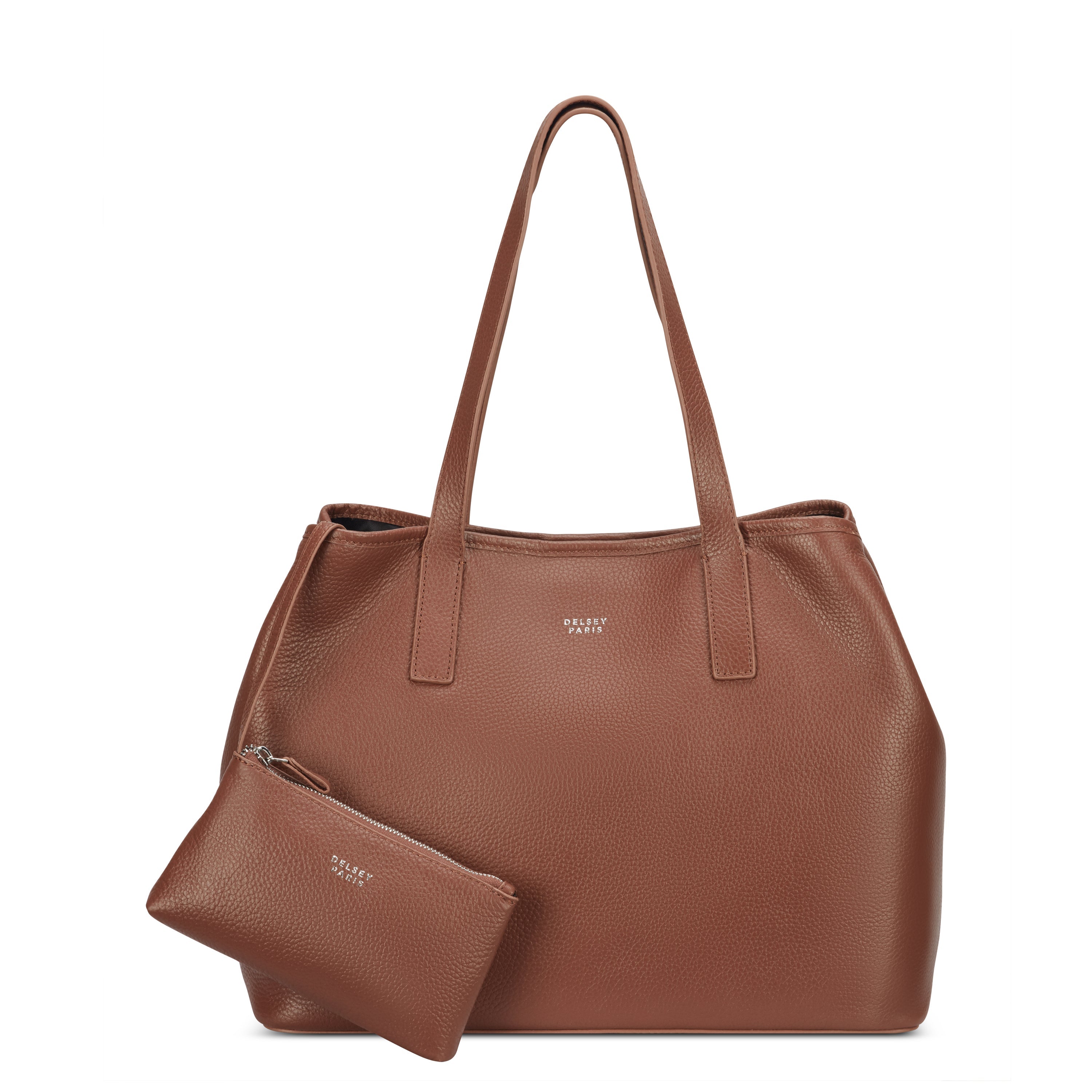 Delsey The Leather Collection Tote Bag in Cognac — front view # color_Cognac