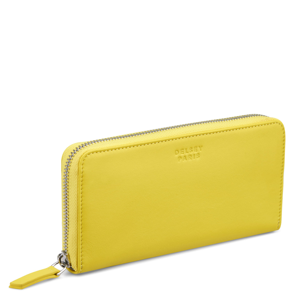 Delsey The Leather Collection Zippered Wallet Large in Yellow — angle view 2 # color_Yellow