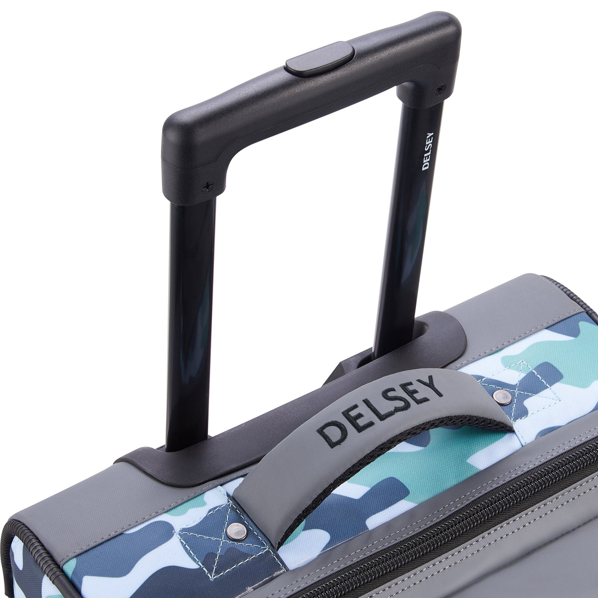Delsey Raspail Wheeled Carry-On Duffel in Camo — detail view