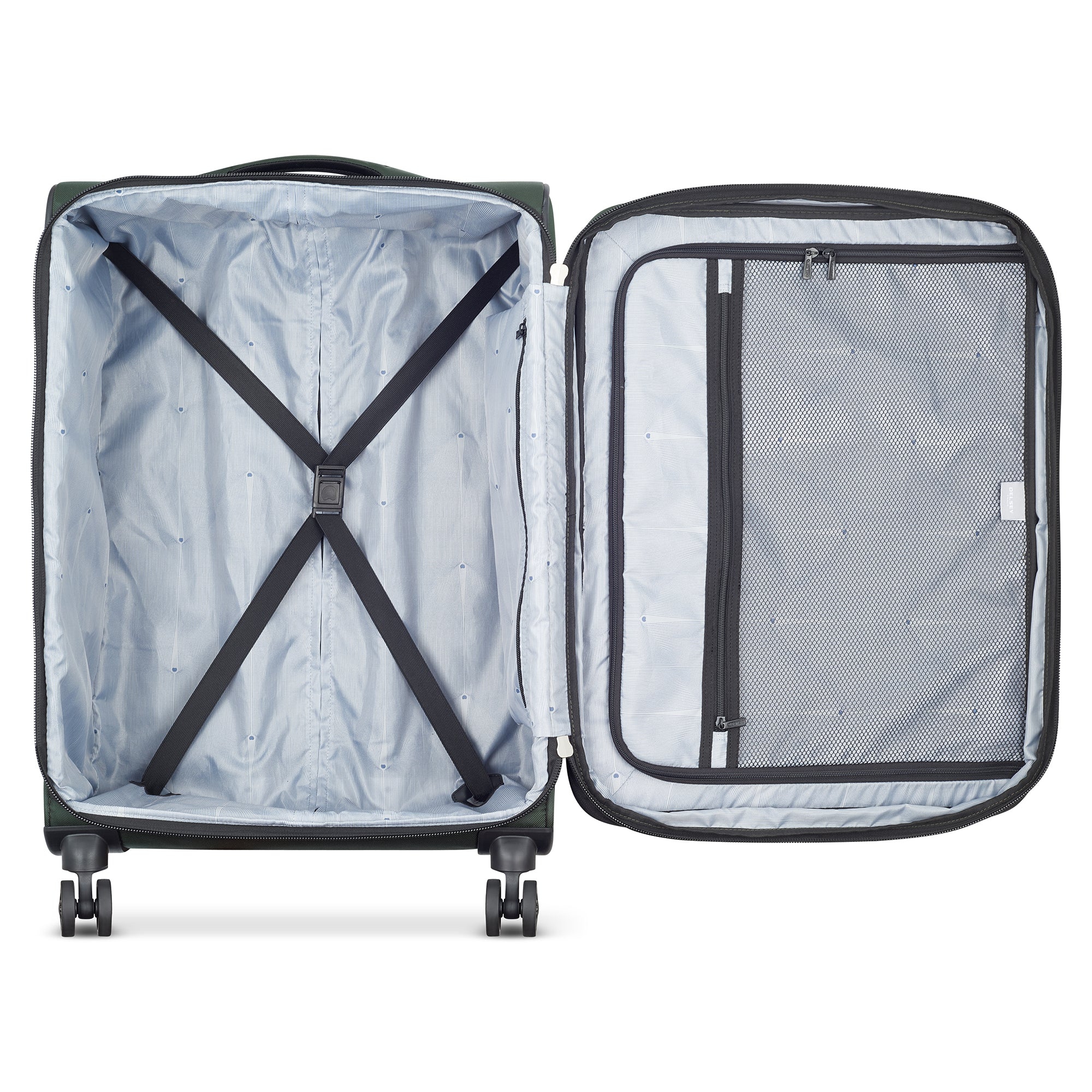 Delsey Sky Max 2.0 Medium Expandable Spinner in Green — interior view # color_Green