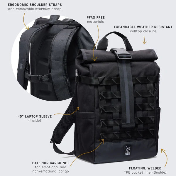 Chrome Industries Barrage 18L backpack – dimensions and size diagram
