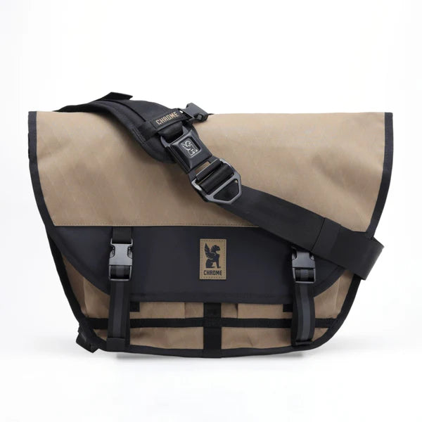 Khaki Chrome Citizen 15L messenger bag, front view, flap closed
