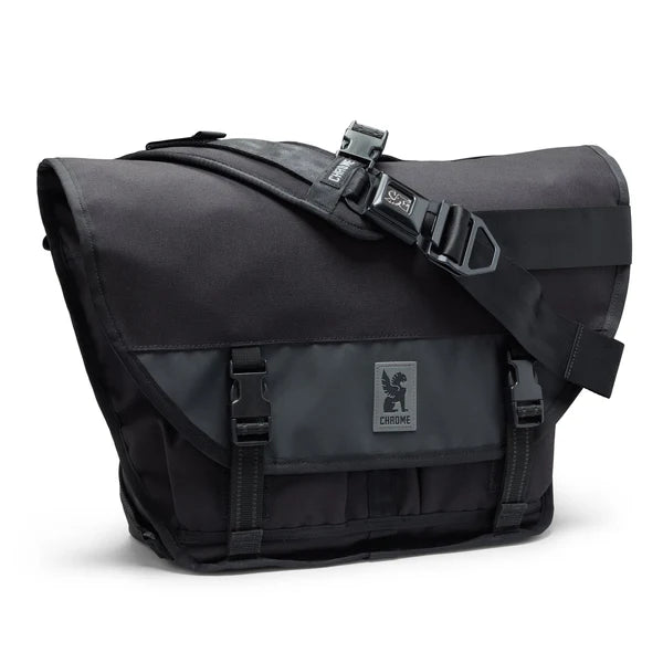 Black Chrome Citizen 15L messenger bag, side view with padded strap