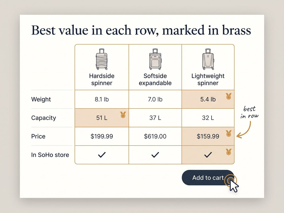 Best value in each row marked in brass