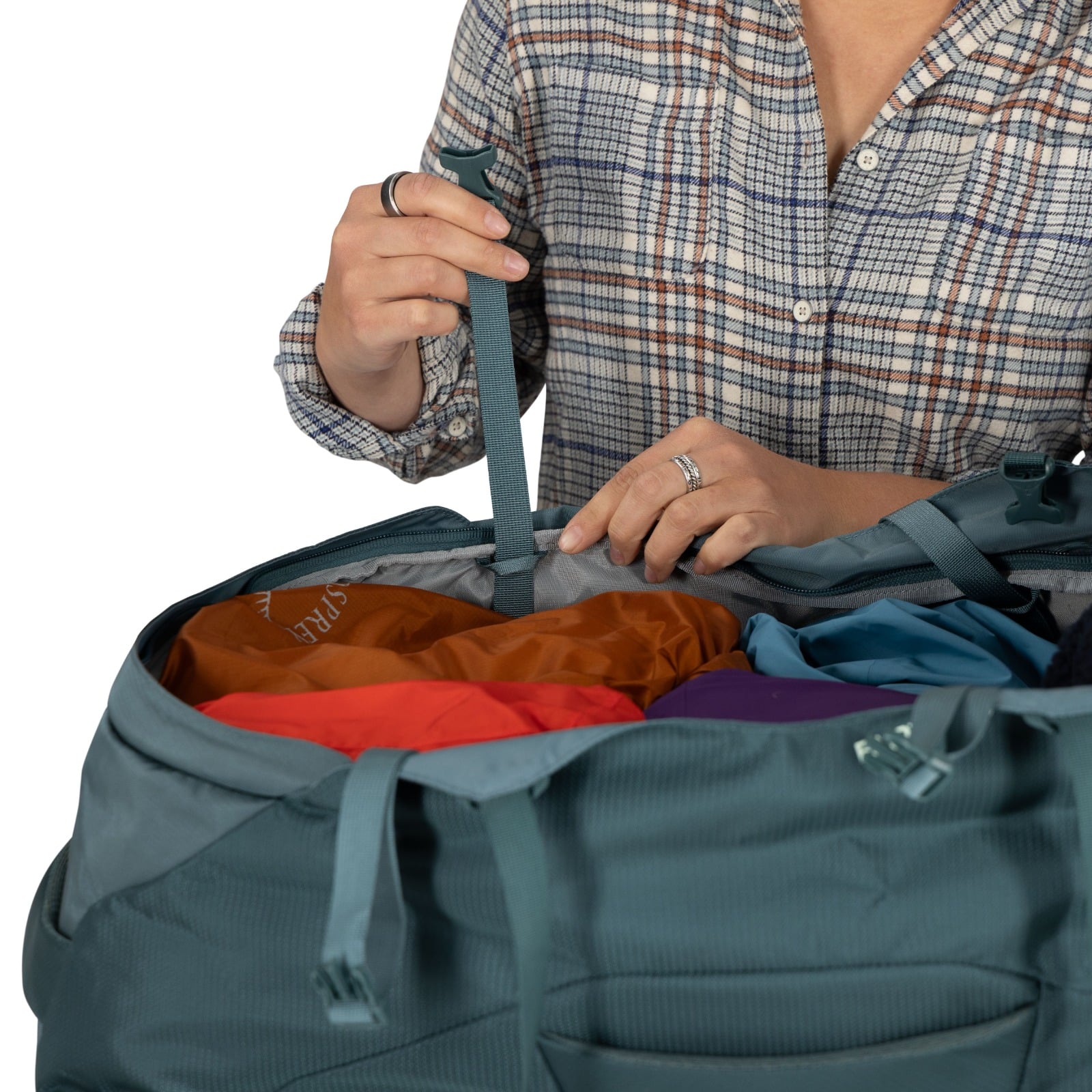 Osprey Fairview 70 Women's Travel Pack 70L in Cascade Blue-Torrent Blue — detail view 4
