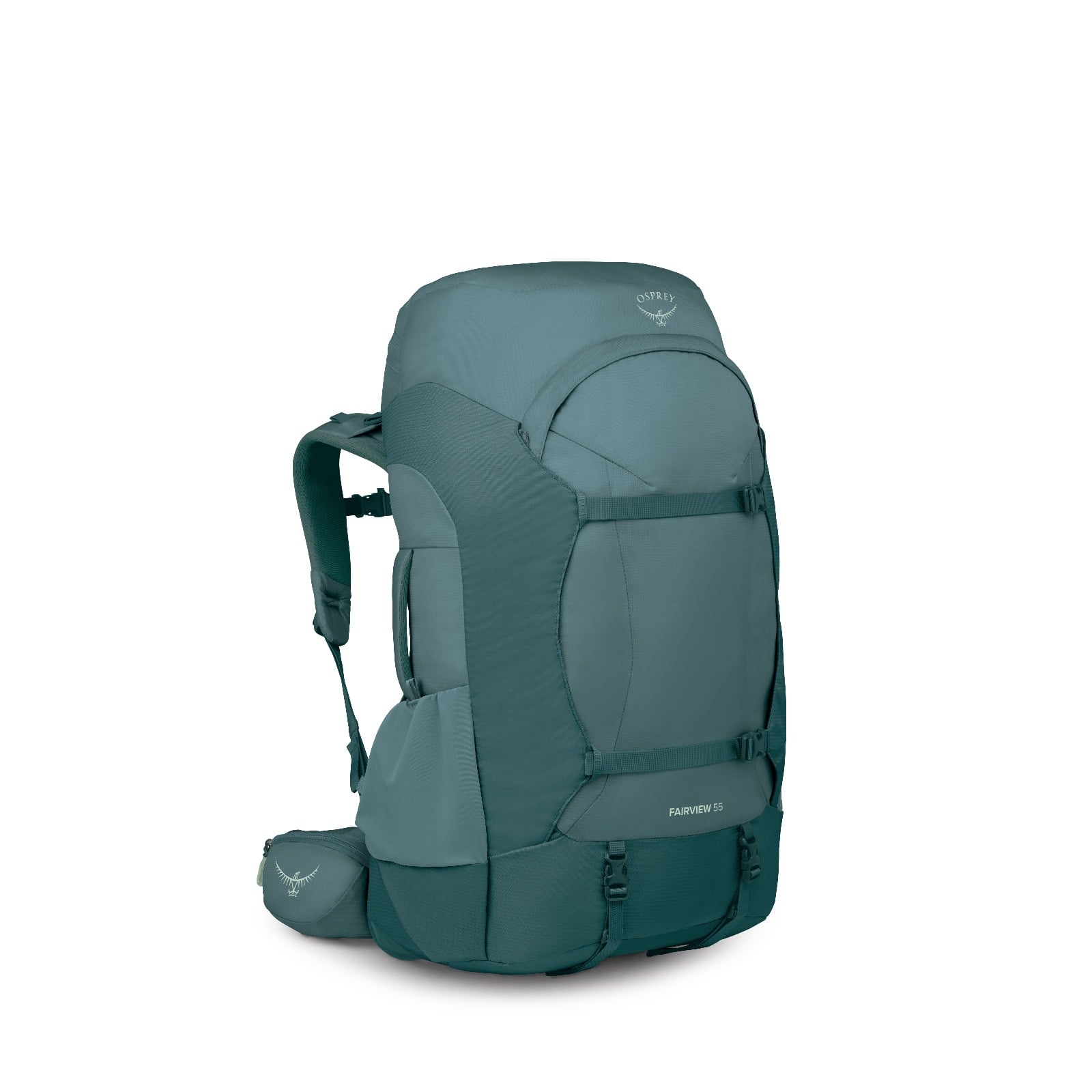 Osprey Fairview Trek 55 Women's Travel Backpack 55L in Cascade Blue-Torrent Blue — front view
