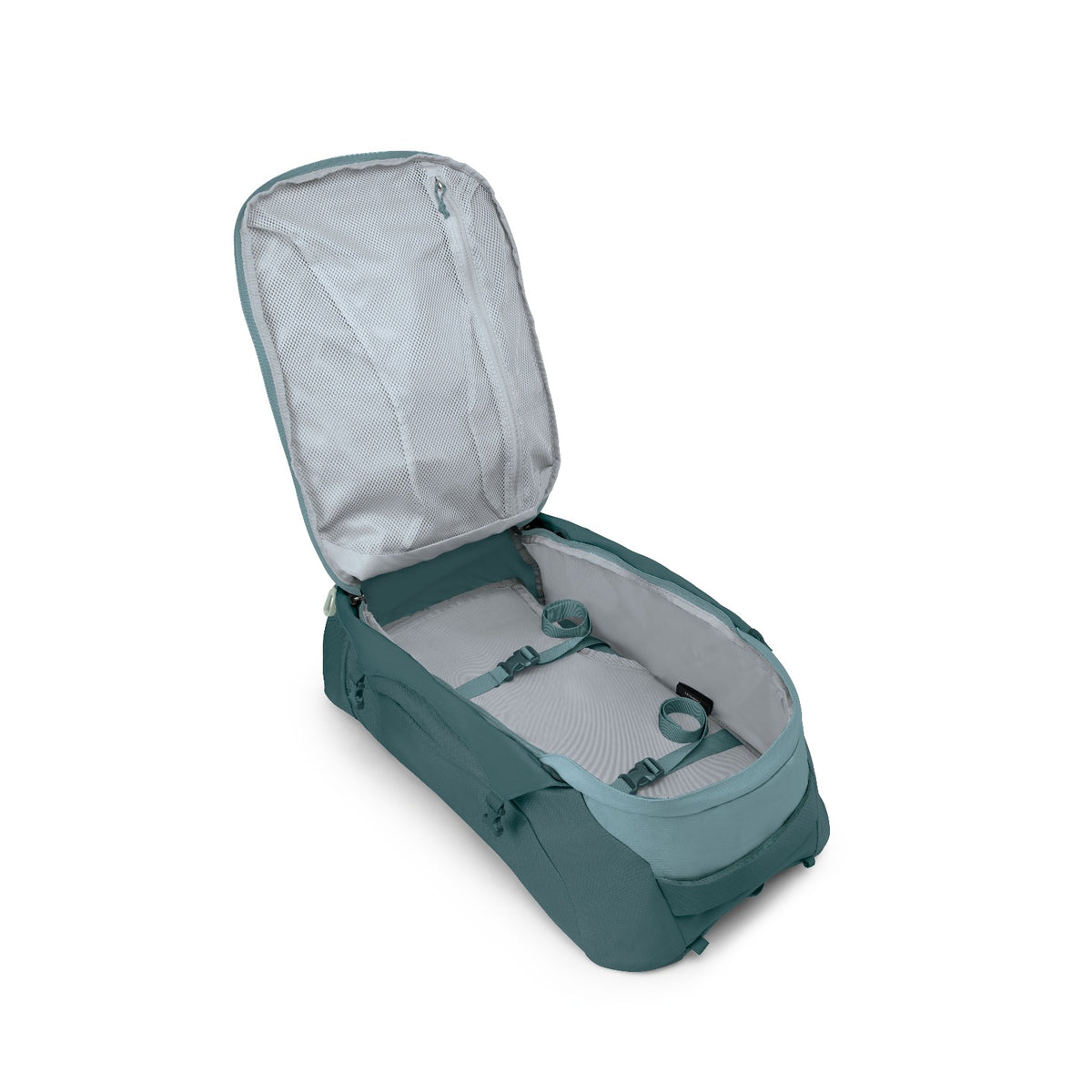 Osprey Farpoint Travel Pack-55L in Cascade Blue-Torrent Blue — angle view 3