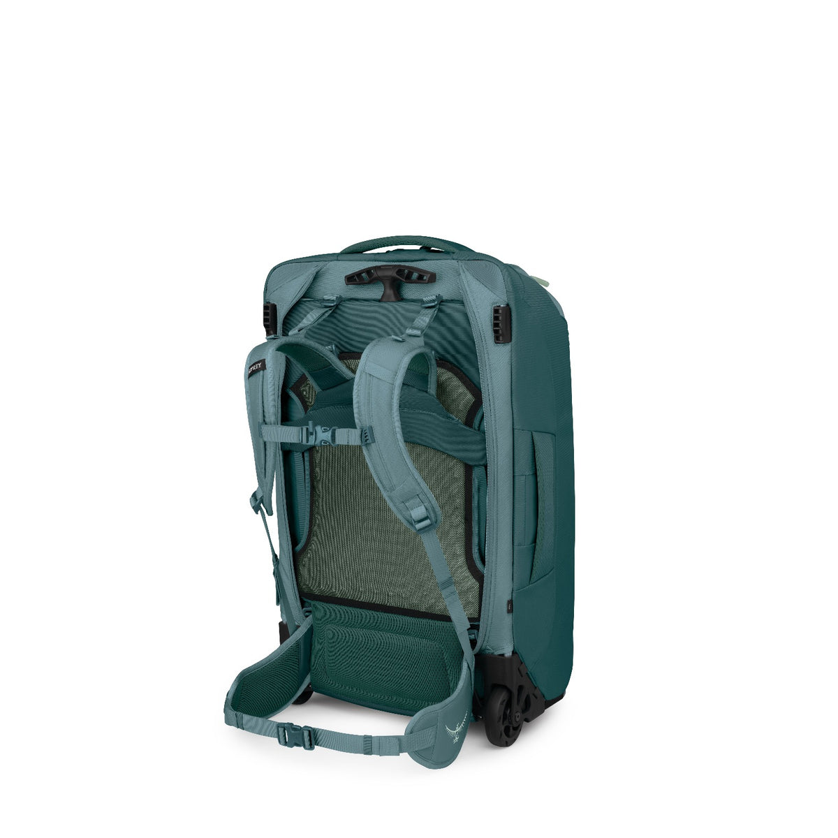 Osprey Farpoint Wheeled Travel Pack 65L/27.5" in Cascade Blue-Torrent Blue — back view