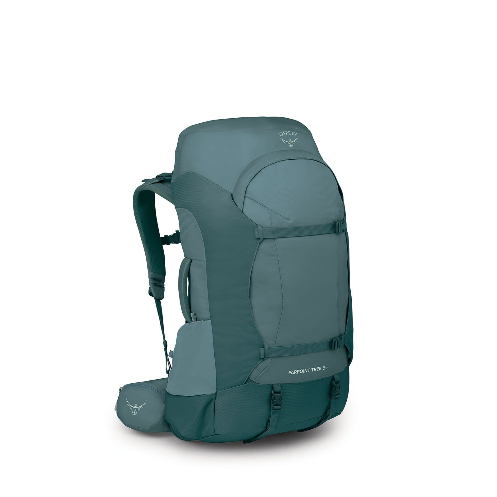 Osprey Farpoint Trek 55 Travel Backpack 55L in Cascade Blue-Torrent Blue — angle view 2