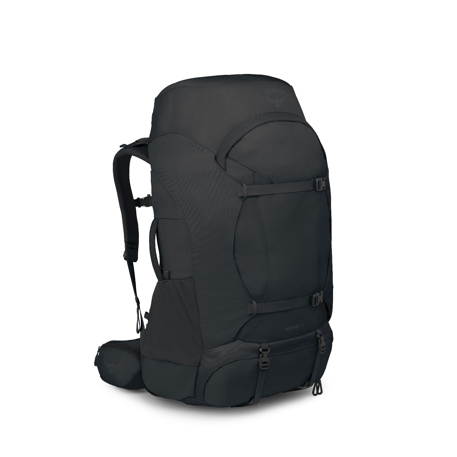 Osprey Farpoint Trek 70 Travel Backpack 70L in Black — angle view 2