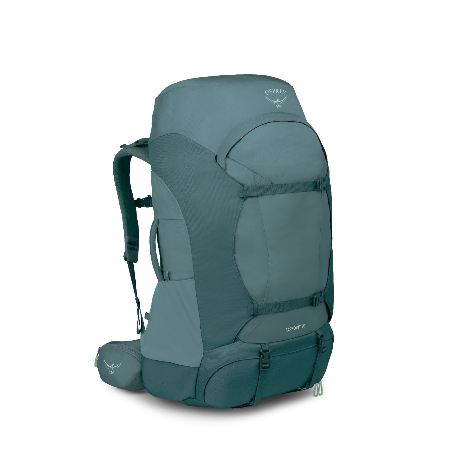 Osprey Farpoint Trek 70 Travel Backpack 70L in Cascade Blue-Torrent Blue — angle view 2