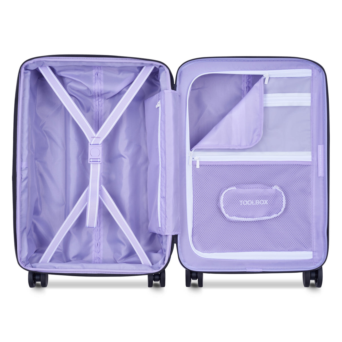 Delsey Spin Me Away Carry-On Plus Expandable Spinner in Lavender — interior view