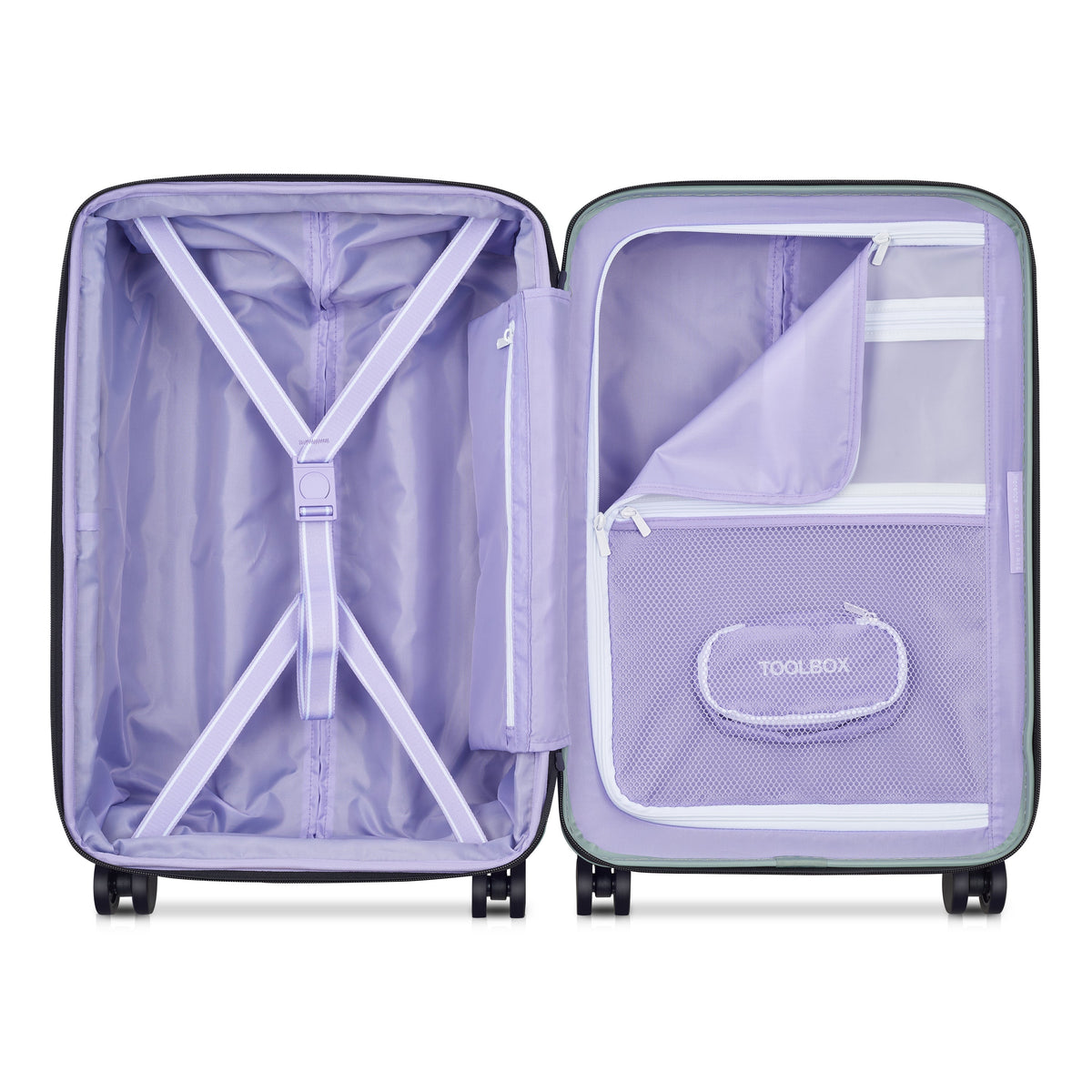 Delsey Spin Me Away Carry-On Plus Expandable Spinner in Sage Green — interior view