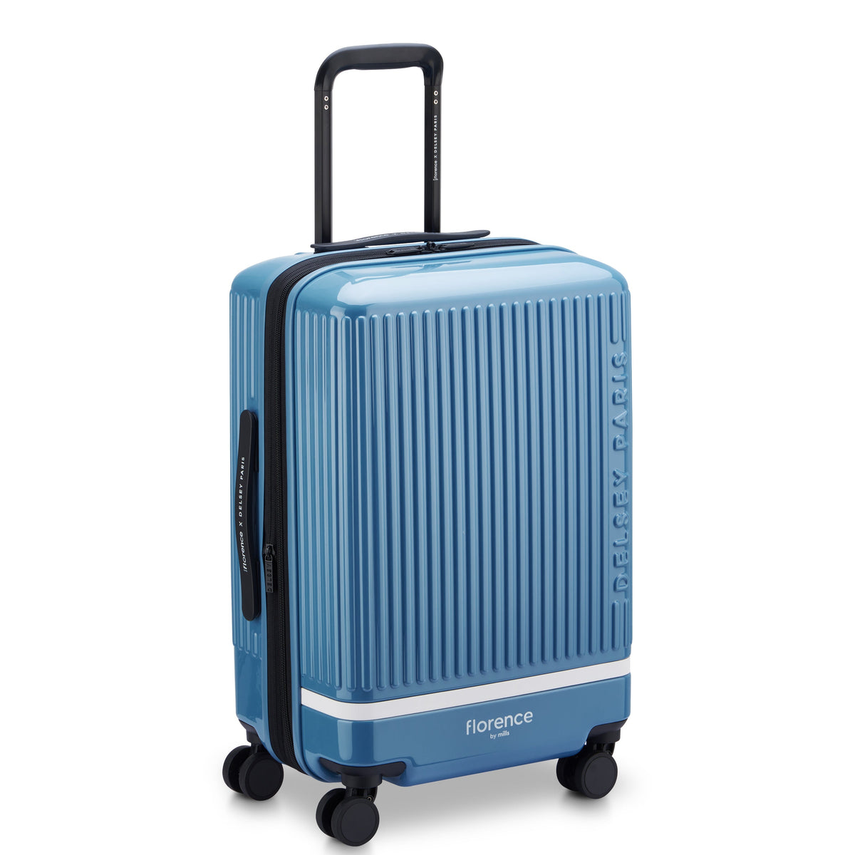 Delsey Spin Me Away Carry-On Plus Expandable Spinner in Zinc Blue — front view
