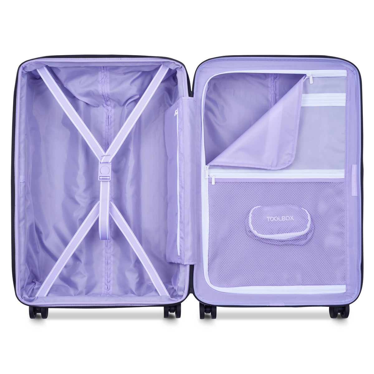 Delsey Spin Me Away Medium Expandable Spinner in Lavender — interior view