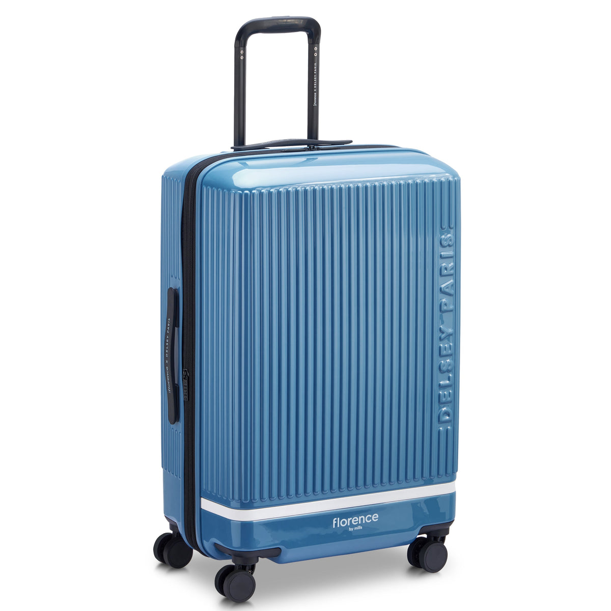 Delsey Spin Me Away Medium Expandable Spinner in Zinc Blue — front view