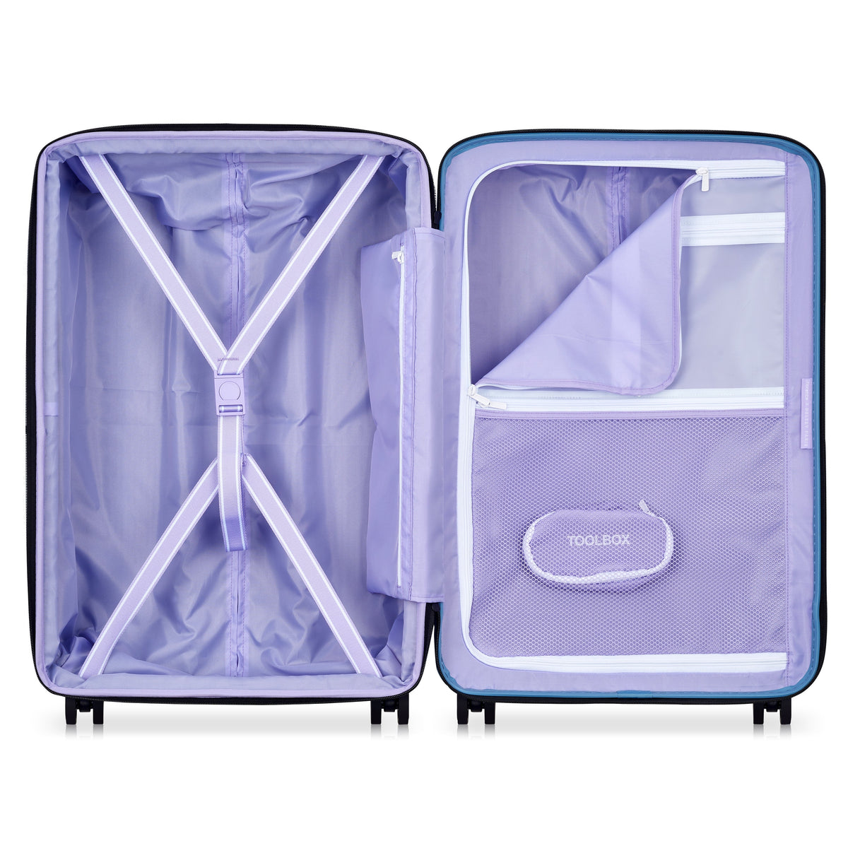 Delsey Spin Me Away Medium Expandable Spinner in Zinc Blue — interior view
