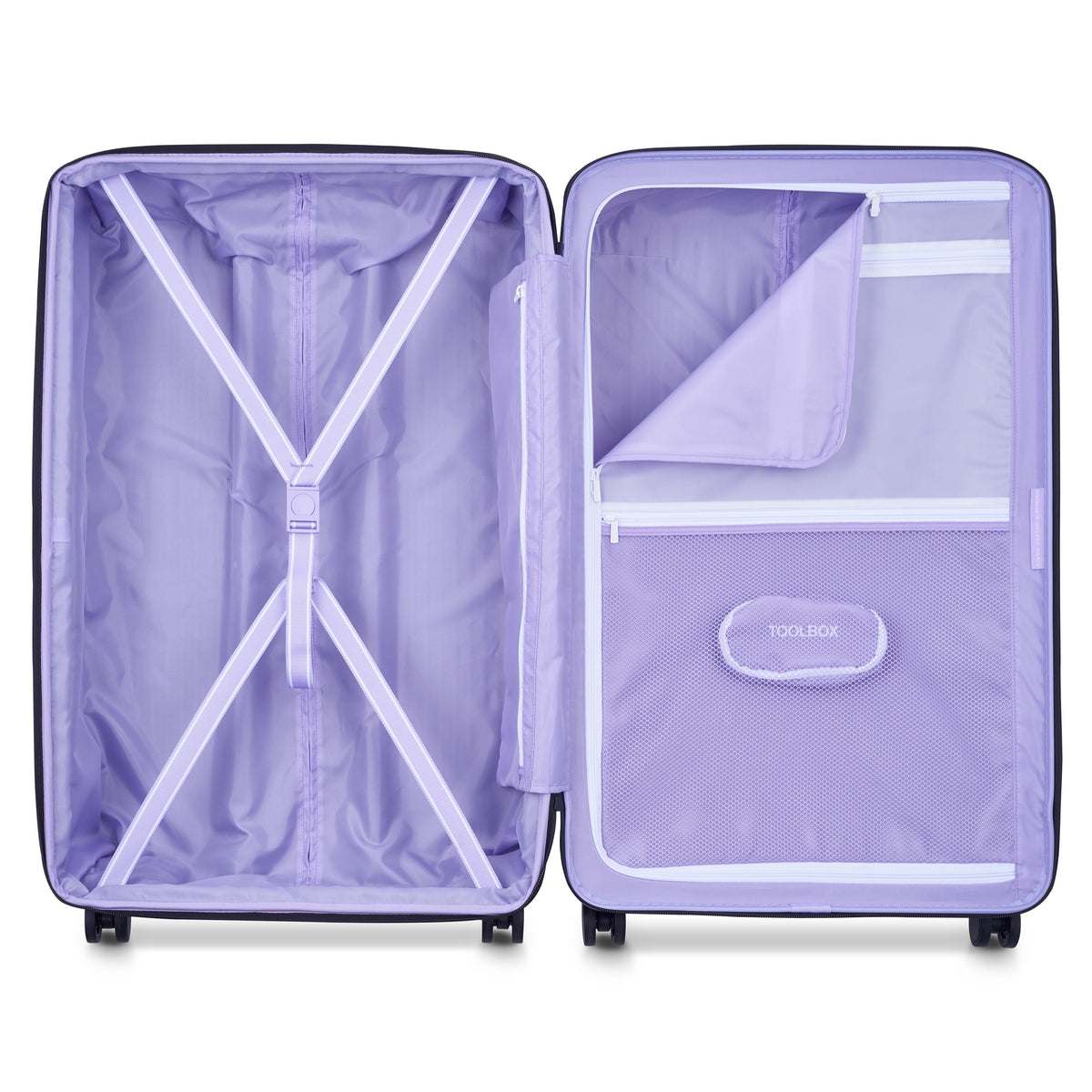 Delsey Spin Me Away Large Expandable Spinner in Lavender — interior view