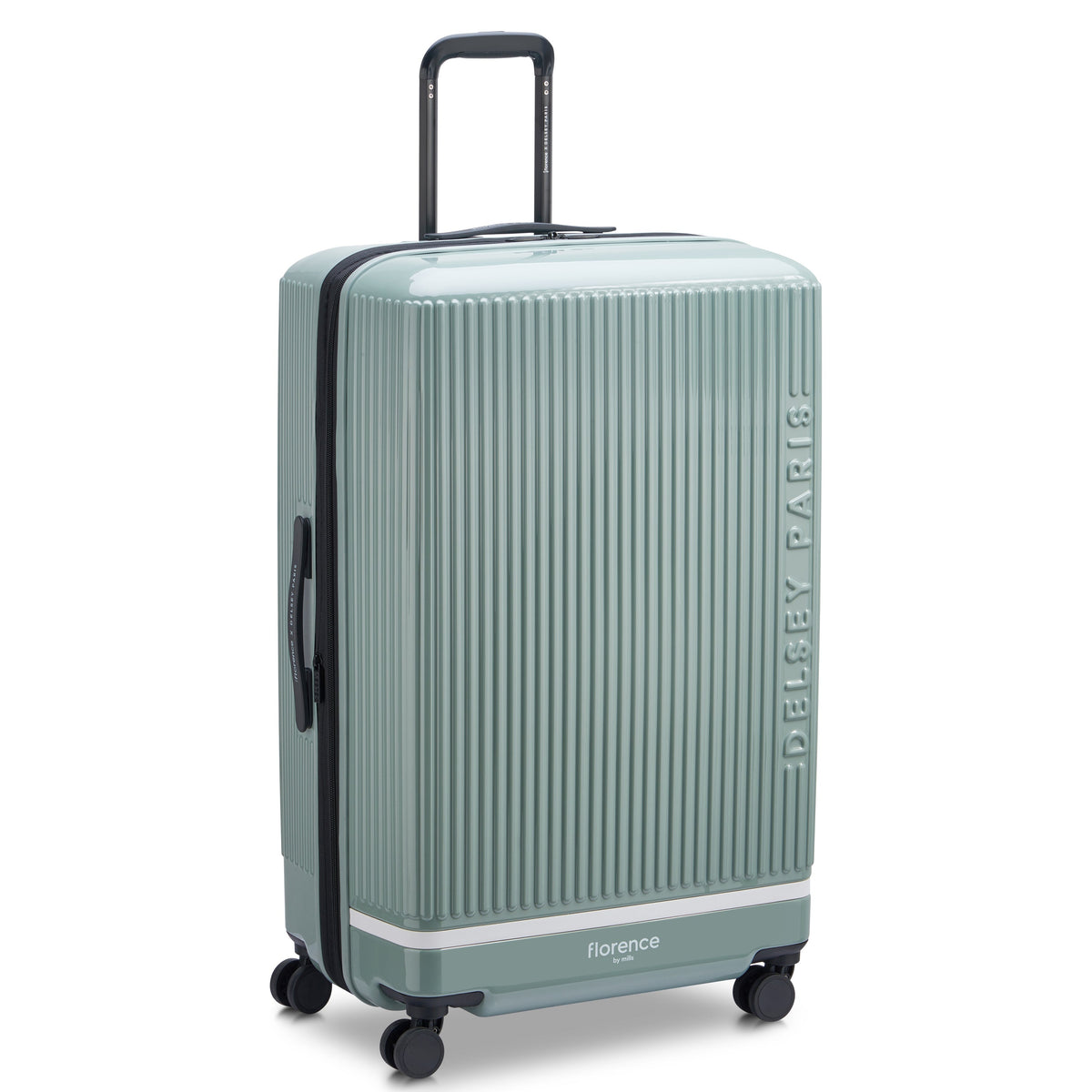 Delsey Spin Me Away Large Expandable Spinner in Sage Green — front view
