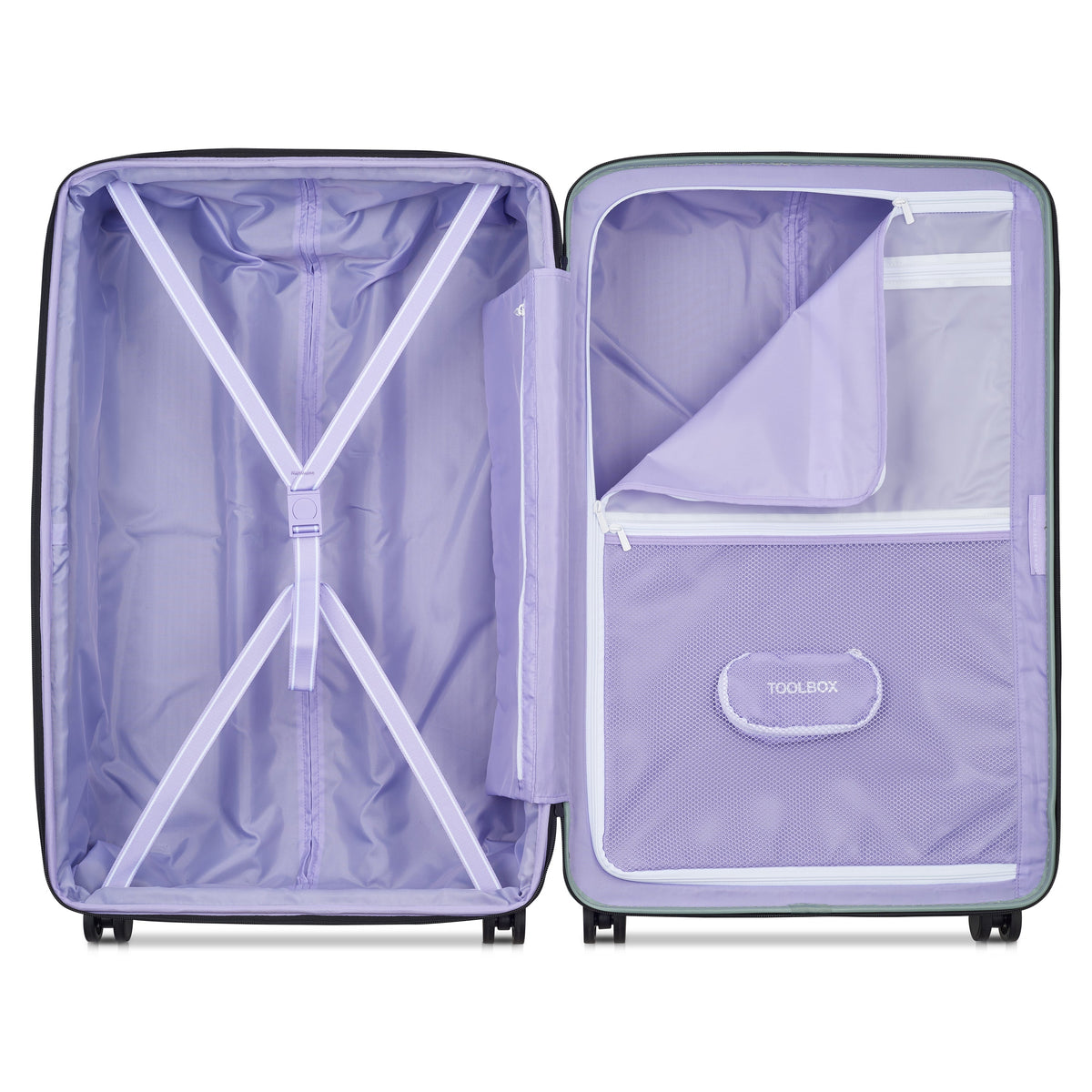 Delsey Spin Me Away Large Expandable Spinner in Sage Green — interior view