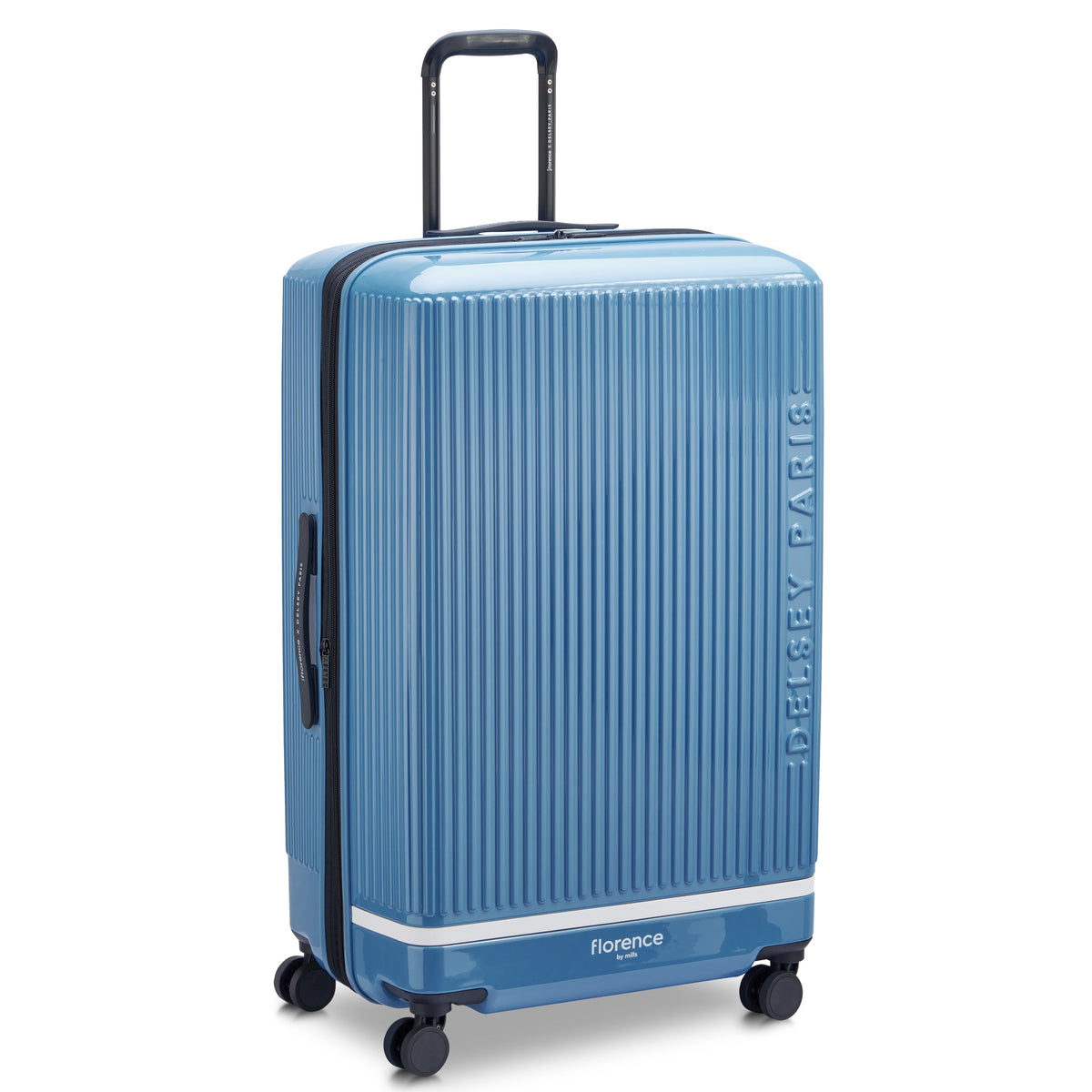 Delsey Spin Me Away Large Expandable Spinner in Zinc Blue — front view