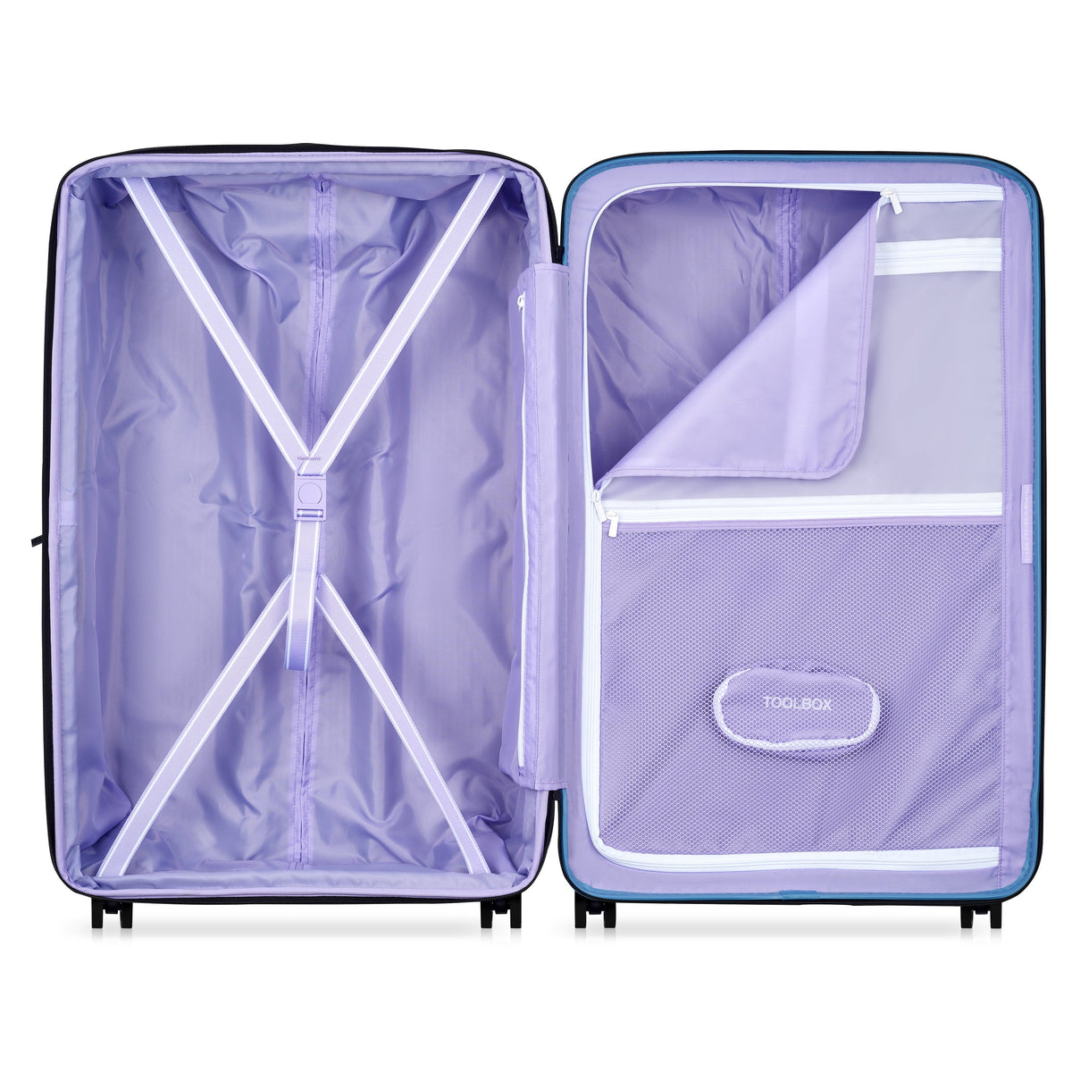 Delsey Spin Me Away Large Expandable Spinner in Zinc Blue — interior view