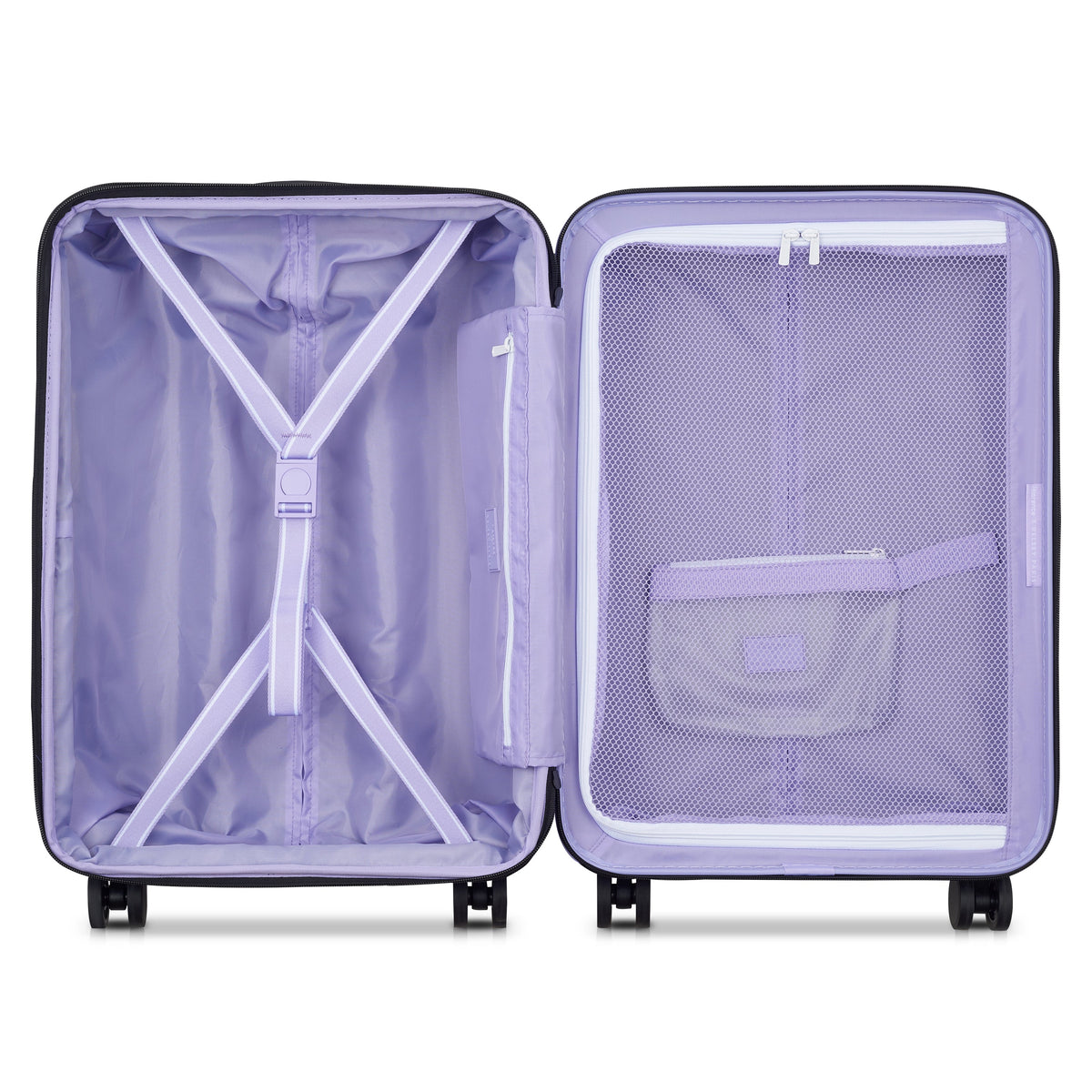 Delsey Catch Flights Carry-On Plus Expandable Spinner in Lavender — interior view