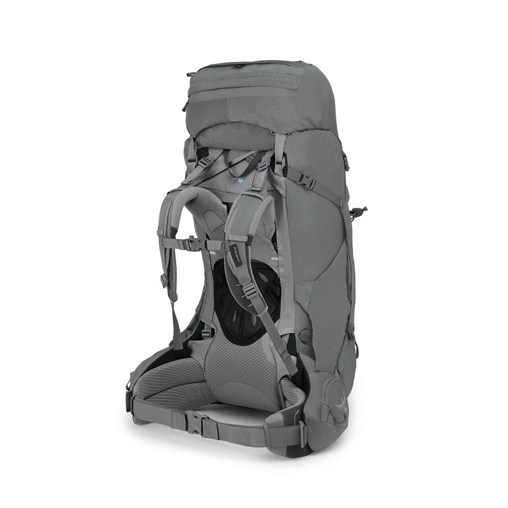 Osprey Ariel 65 Women's Hiking Backpack 65L in Medium Gray — back view