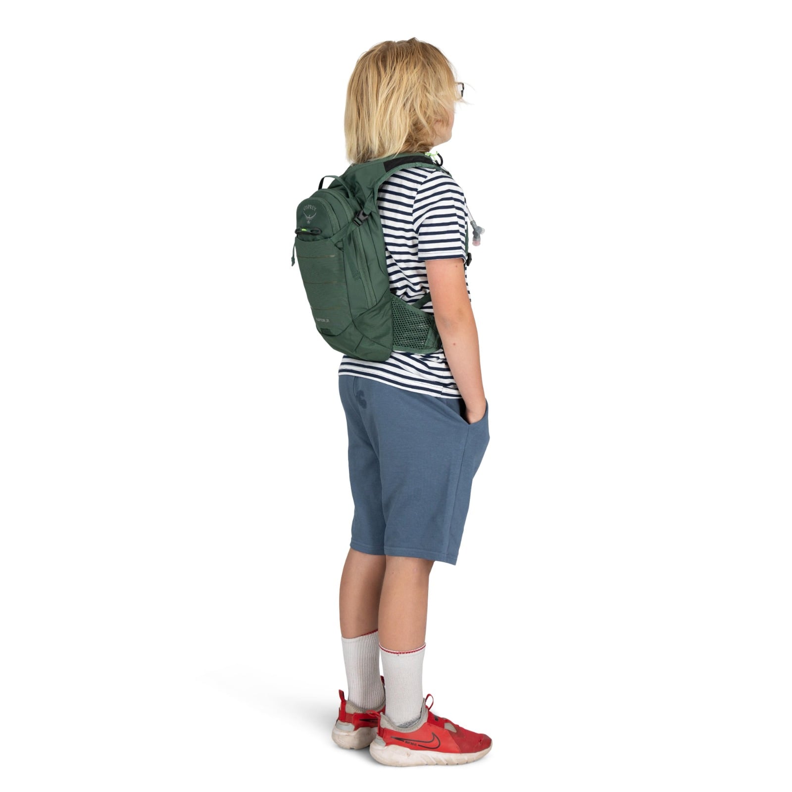 Osprey Raptor Jr Kids Bike Hydration Pack 5L in Tundra Green — lifestyle 2