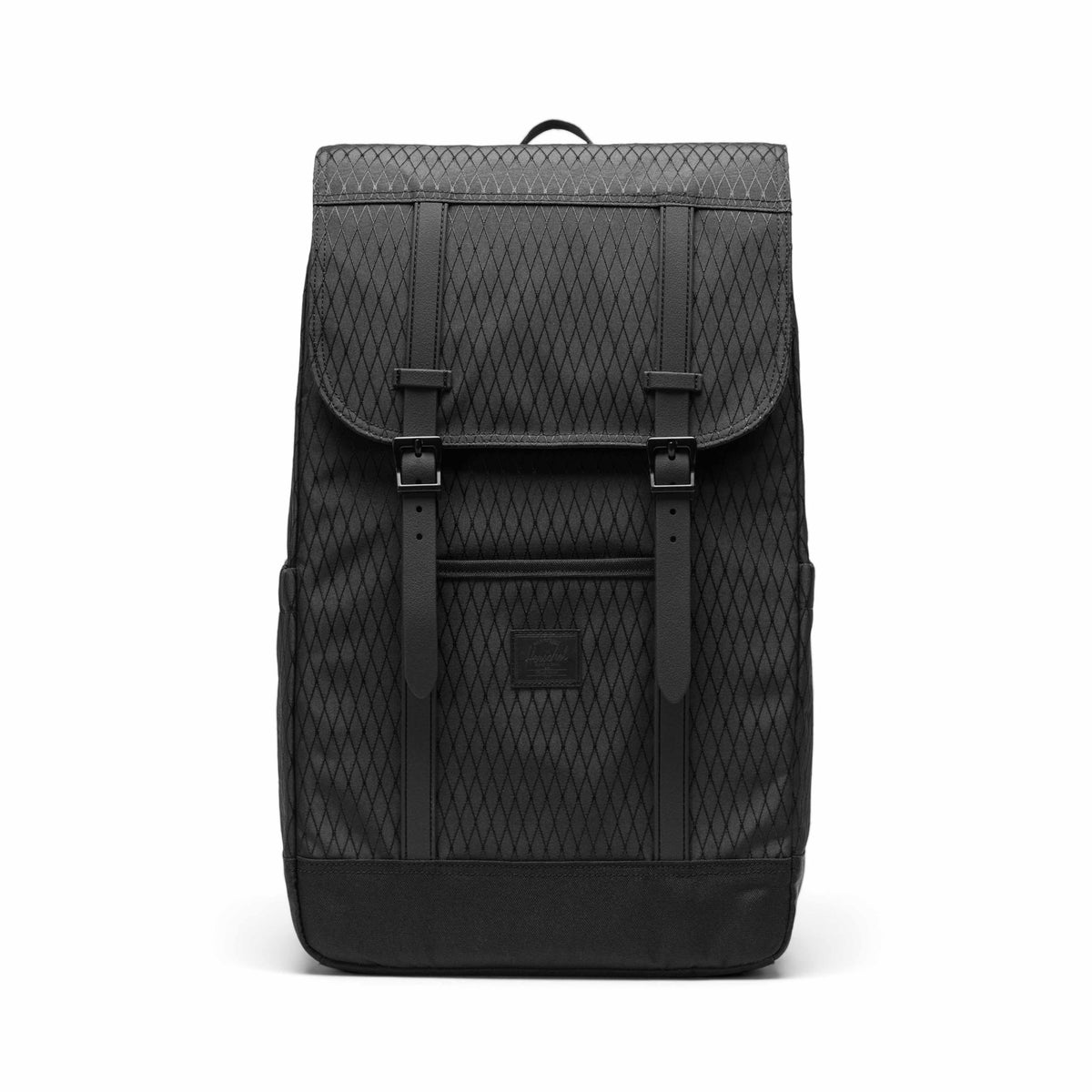 Herschel Retreat Backpack 23L in Black Diamond/Black — front view # color_Black Diamond/Black