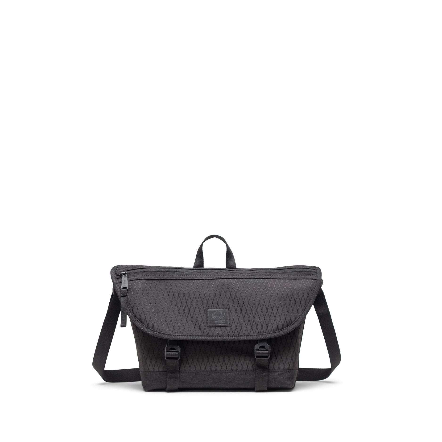 Herschel Cove Messenger Small 7.5L in Black Diamond/Black — front view # color_Black Diamond/Black