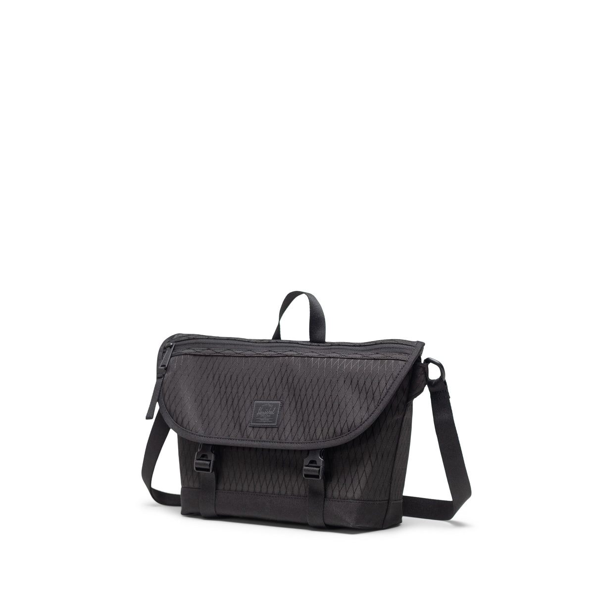 Herschel Cove Messenger Small 7.5L in Black Diamond/Black — angle view 2 # color_Black Diamond/Black
