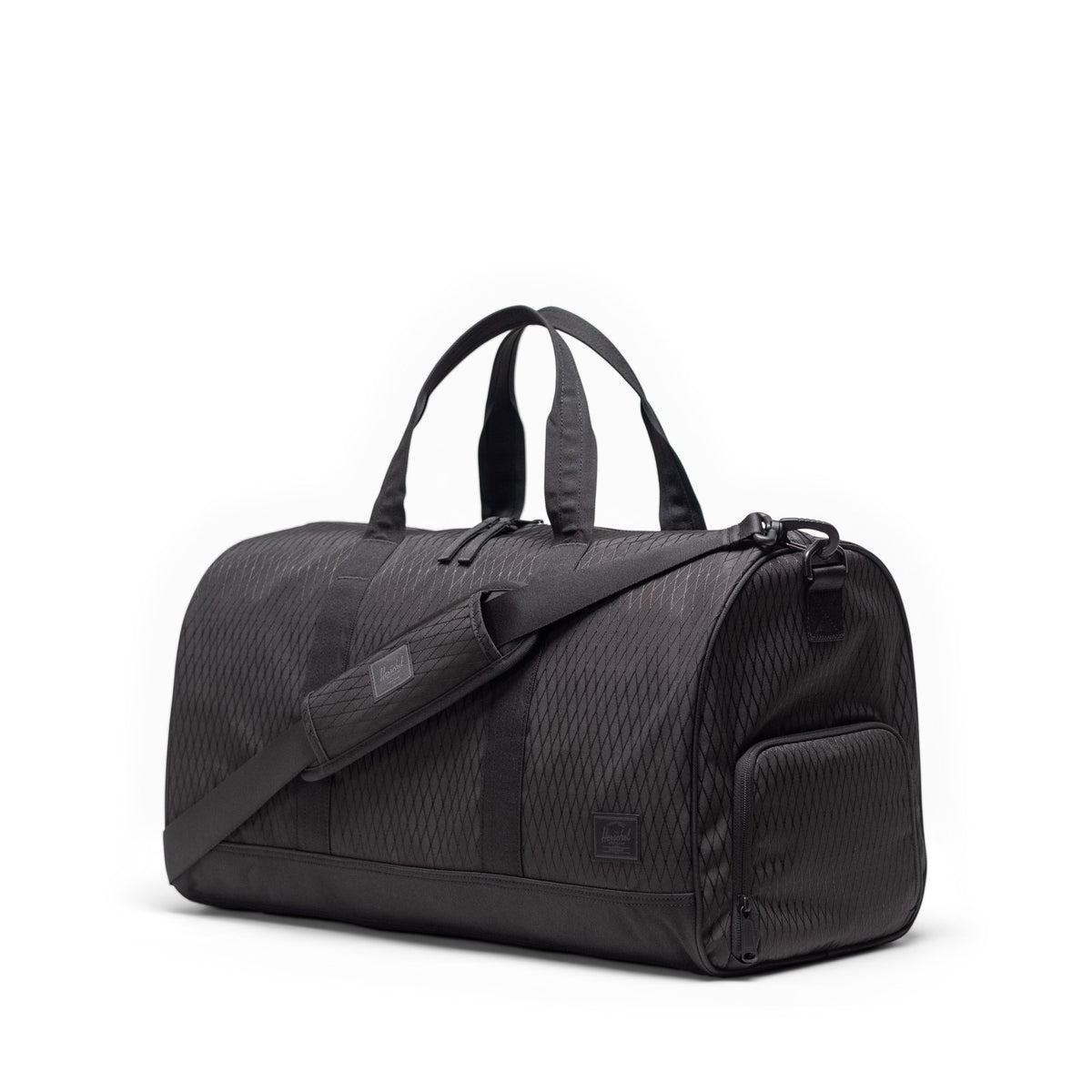 Herschel Novel Duffle 43L in Black Diamond/Black — angle view 2 # color_Black Diamond/Black