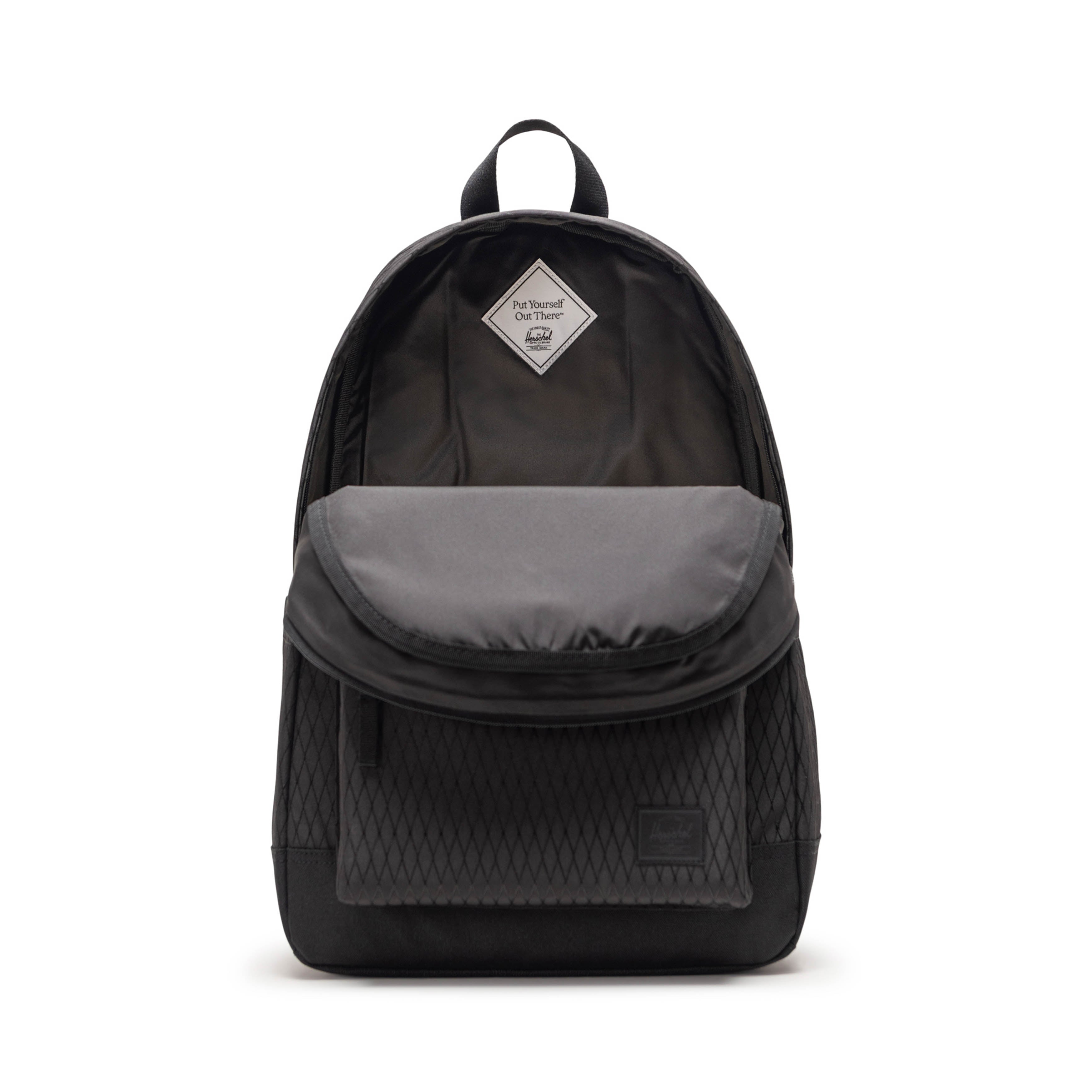 Herschel Heritage Backpack 24L in Black Diamond/Black — interior view # color_Black Diamond/Black