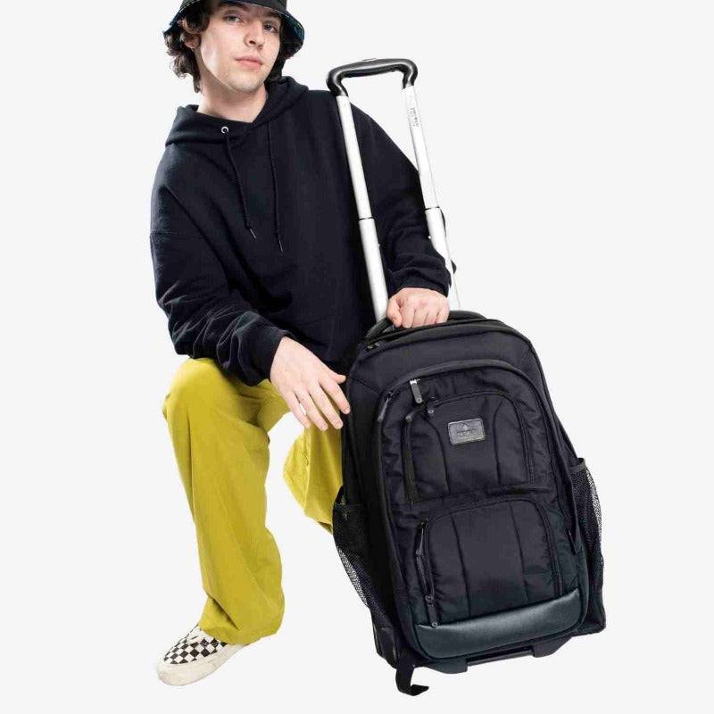 J World Dustin Laptop Rolling Backpack With Detachable Backpack (20 Inch) in Black — back view