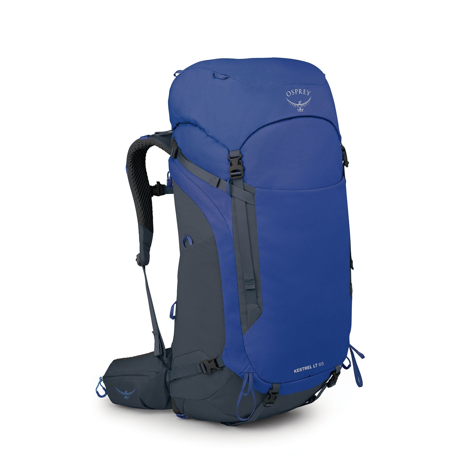 Osprey Kestrel LT 65 Backpacking Pack 65L in Rays Blue — angle view 2