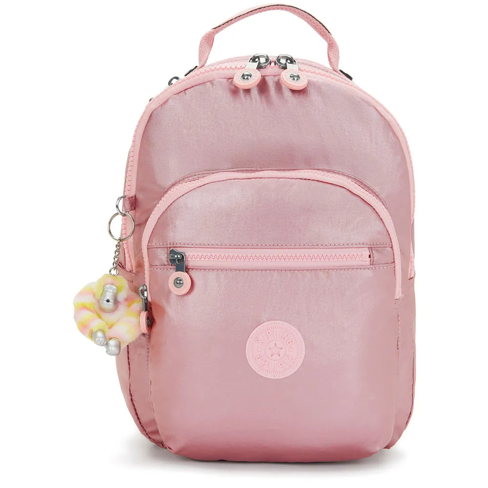 Kipling Seoul Small Backpack in Bronze Pink Metallic — front view