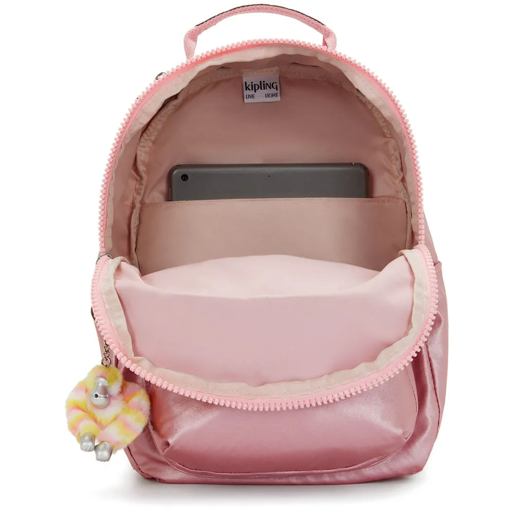 Kipling Seoul Small Backpack in Bronze Pink Metallic — interior view