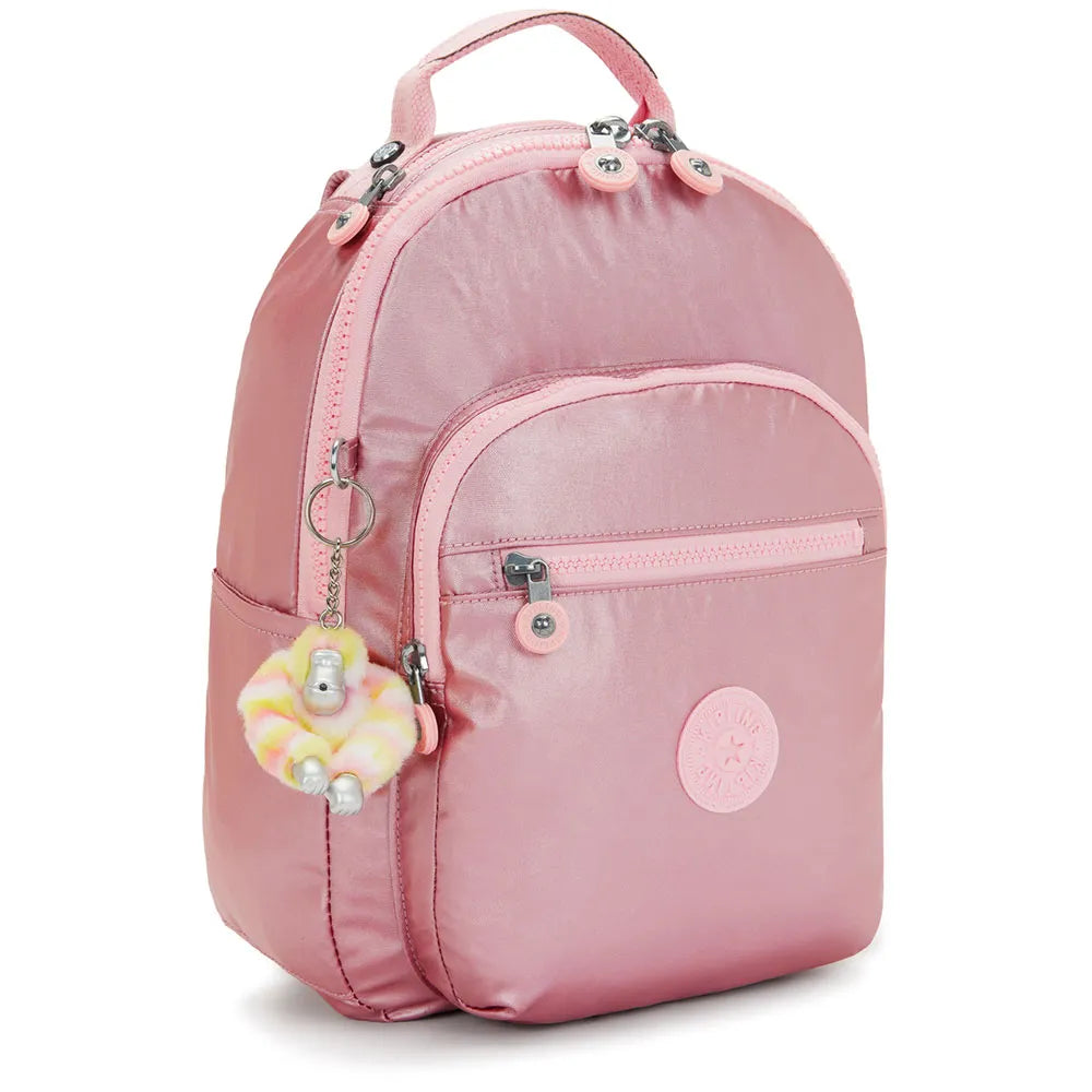 Kipling Seoul Small Backpack in Bronze Pink Metallic — angle view 2