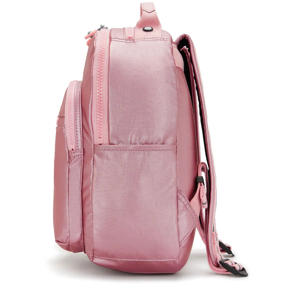 Kipling Seoul Small Backpack in Bronze Pink Metallic — angle view 3