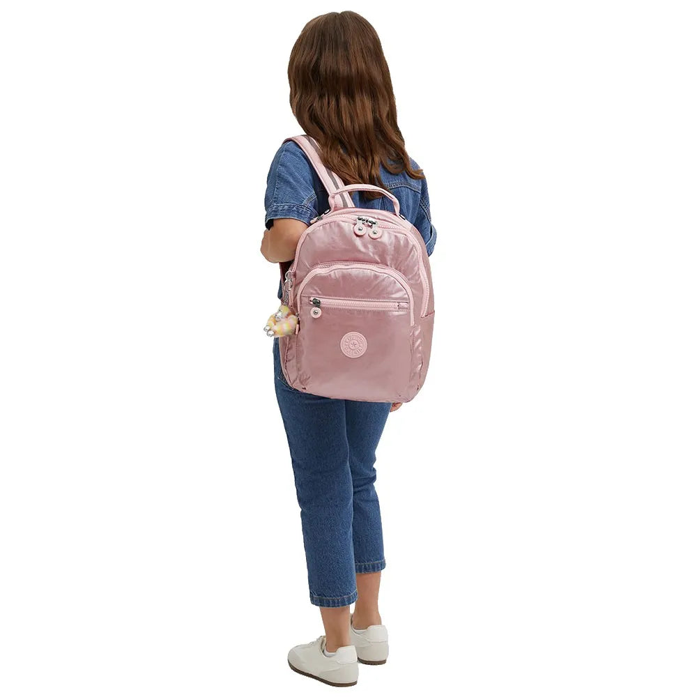 Kipling Seoul Small Backpack in Bronze Pink Metallic — lifestyle