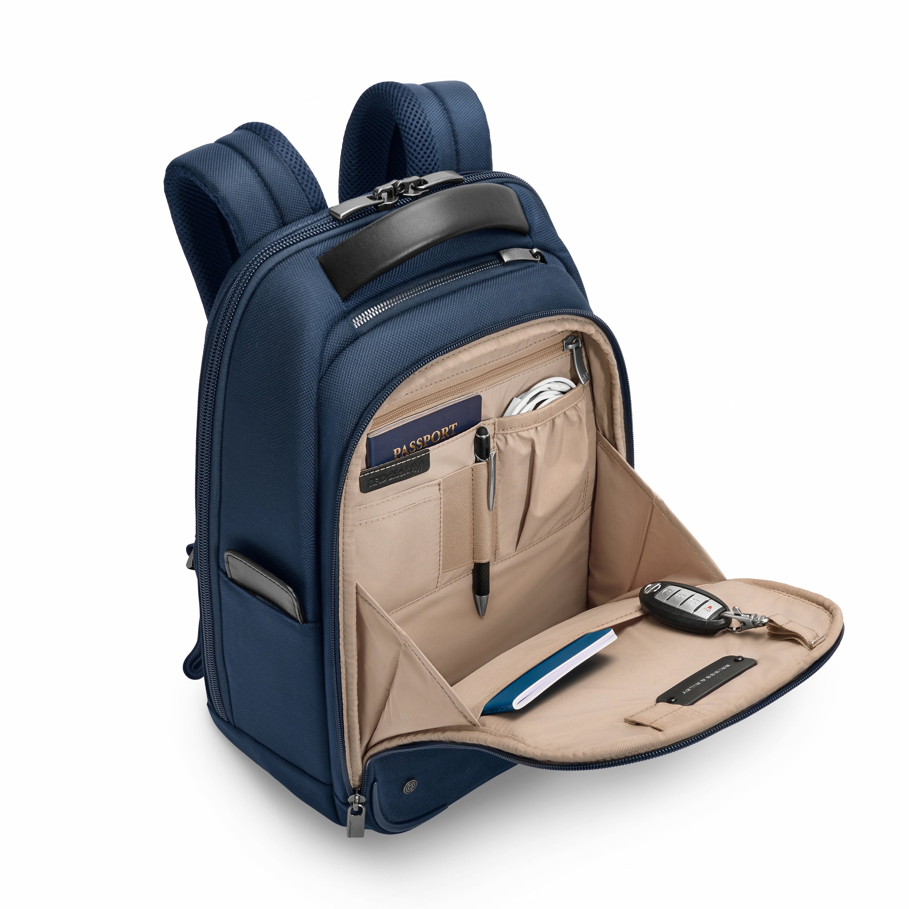 Briggs & Riley @work Slim Backpack in Navy — interior view # color_Navy
