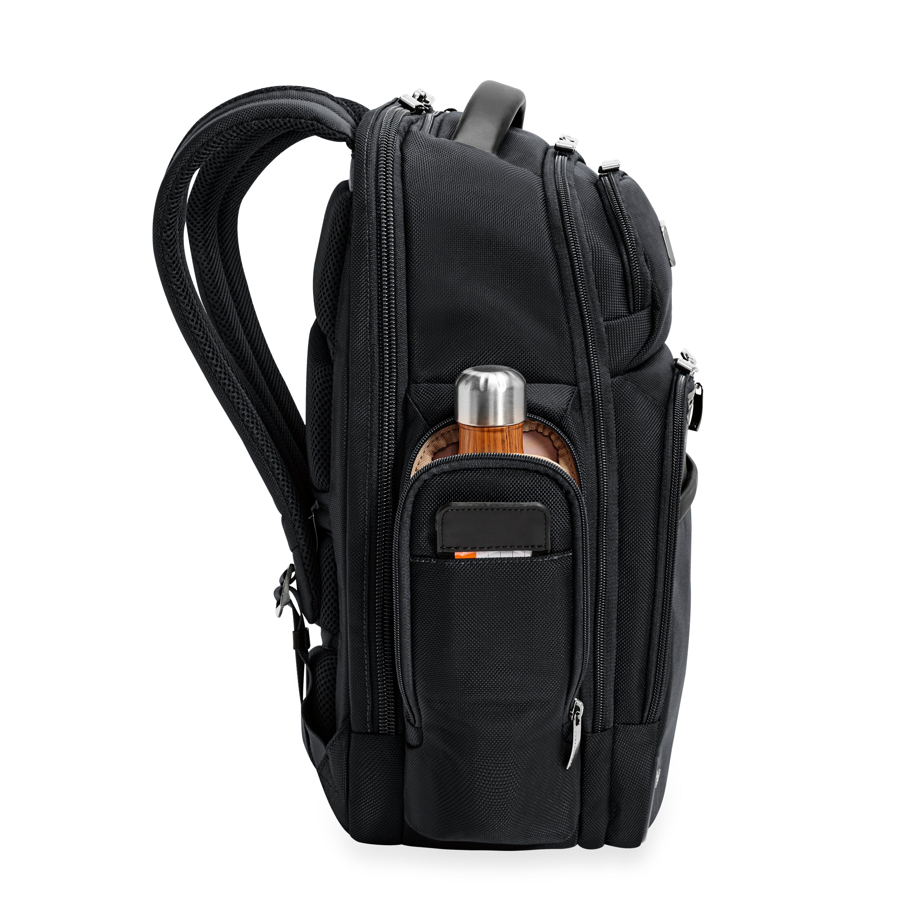 Briggs & Riley @work Medium Cargo Backpack in Black — side view # color_Black